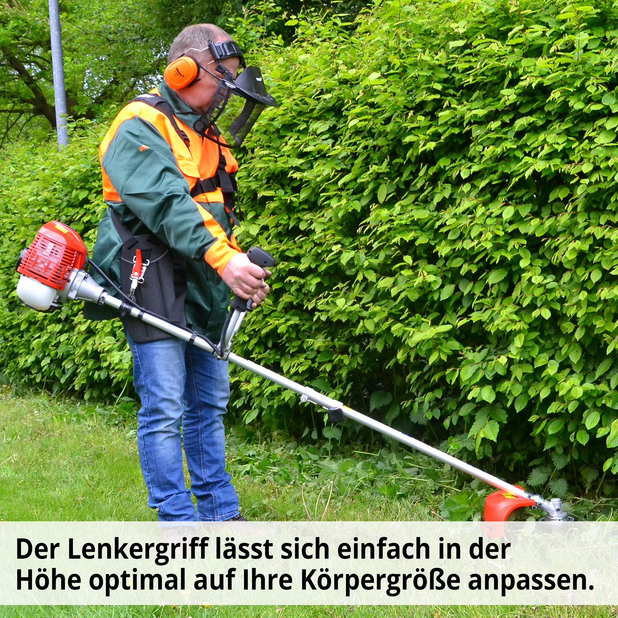 Benzin-Rasentrimmer mit Lenkgriff und individuellen Einstellungsmöglichkeiten  