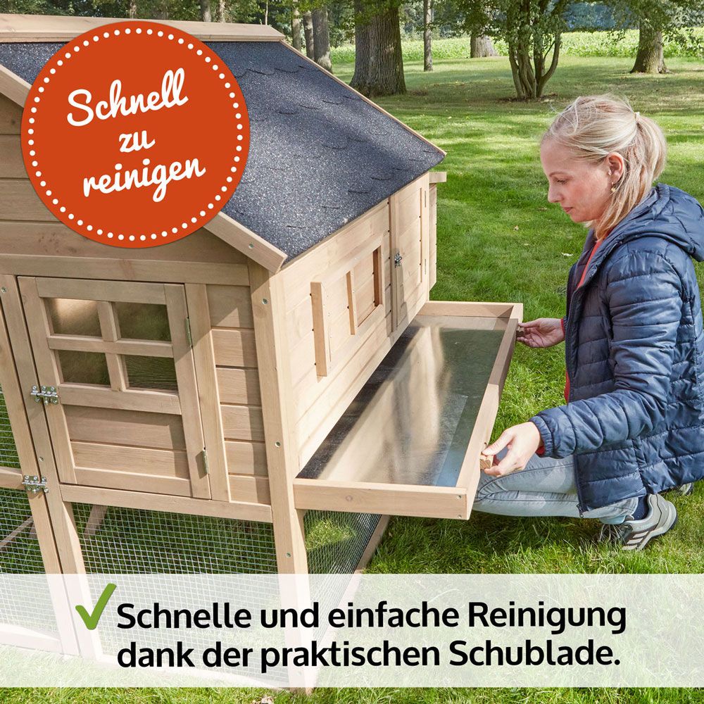 Hühnervoliere Happy Huhn Set; Kotschublade zur einfachen Reinigung (Dieses Bild wurde mit Hilfe von KI generiert.)