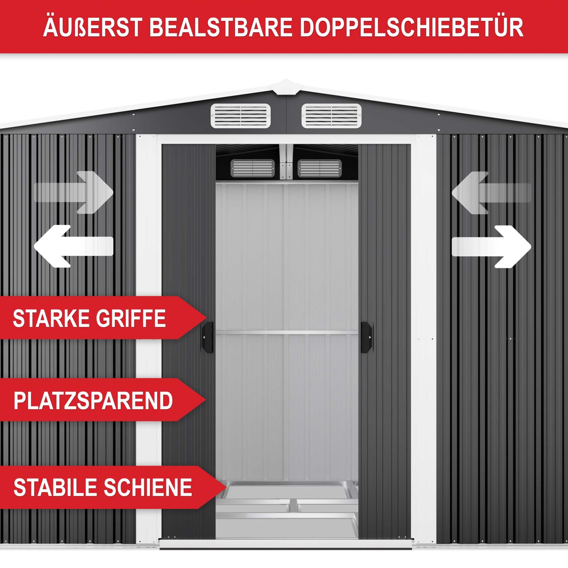 Gerätehaus mit robuster Doppelschiebetür