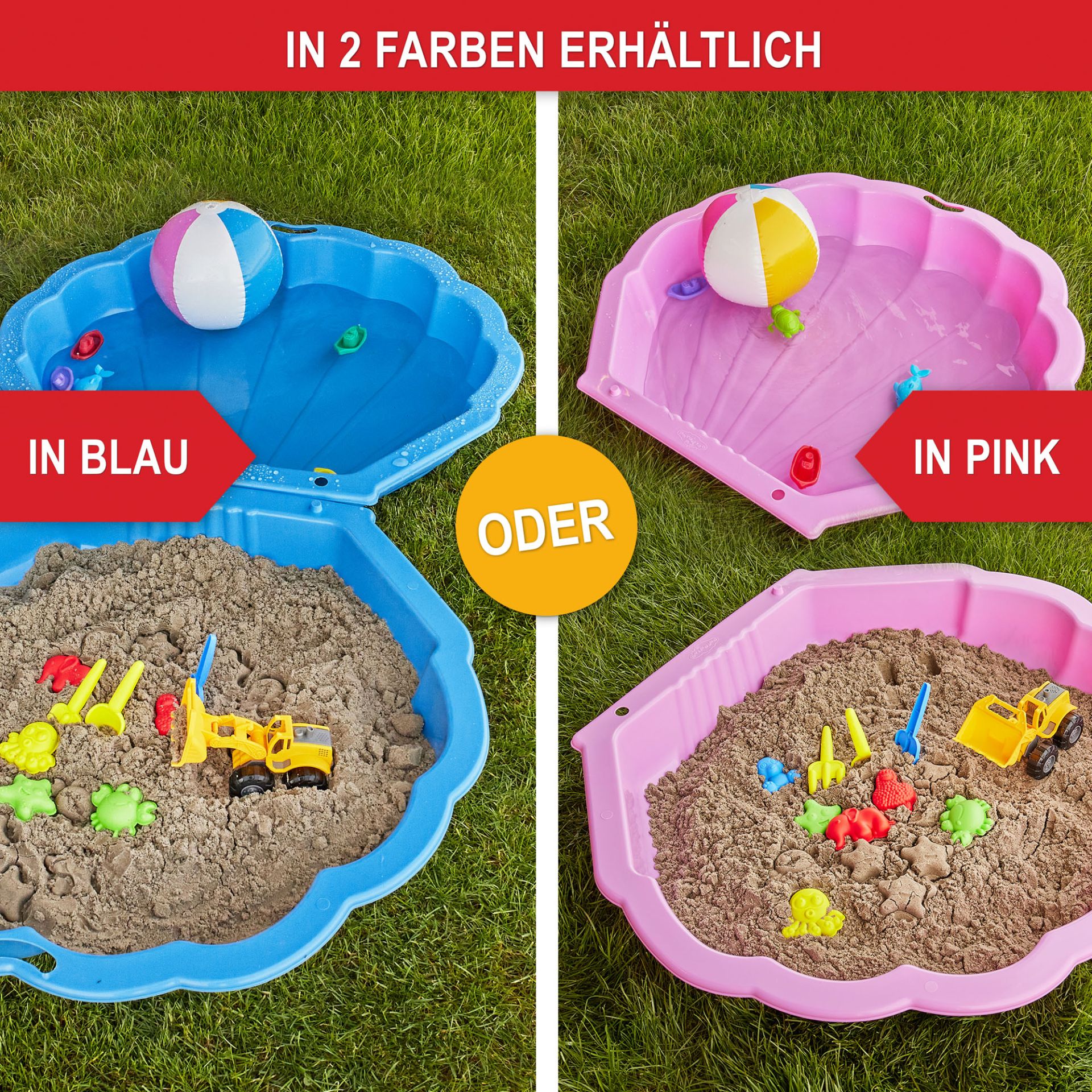 Sandkasten Muschel blau - In 2 Farben erhältlich, blau oder pink