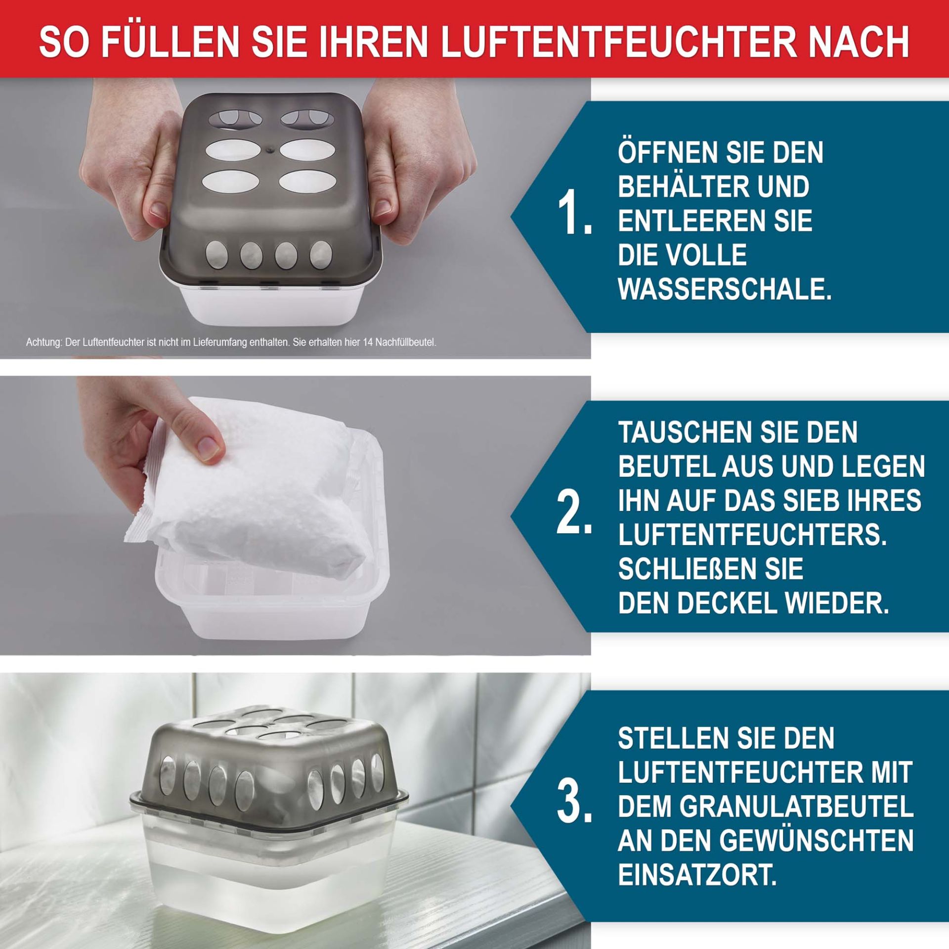 Luftentfeuchter Nachfüllbeutel - Einfache Nachbefüllung der Luftentfeuchter