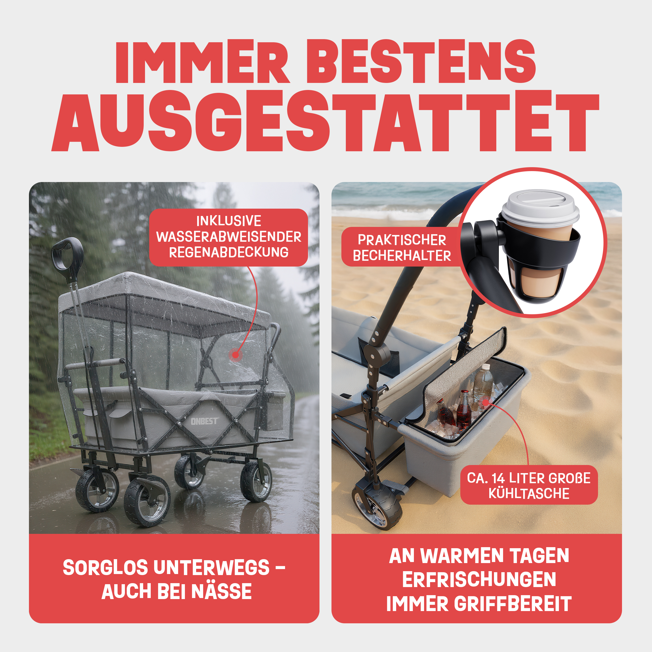 Hellgrauer Transportwagen mit wetterfestem 600D Oxford-Gewebe