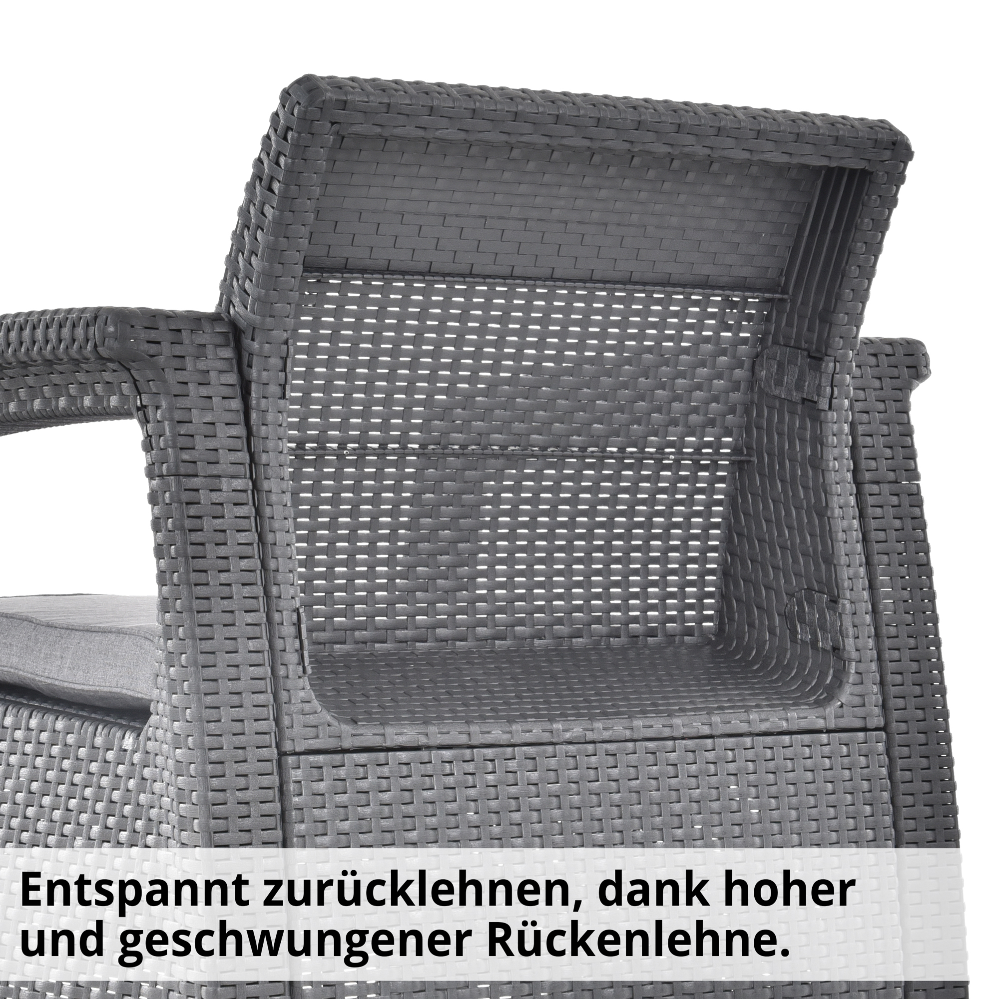 Gartensitzgruppe; Entspannt zurücklehnen, dank hoher und geschwungener Rückenlehne