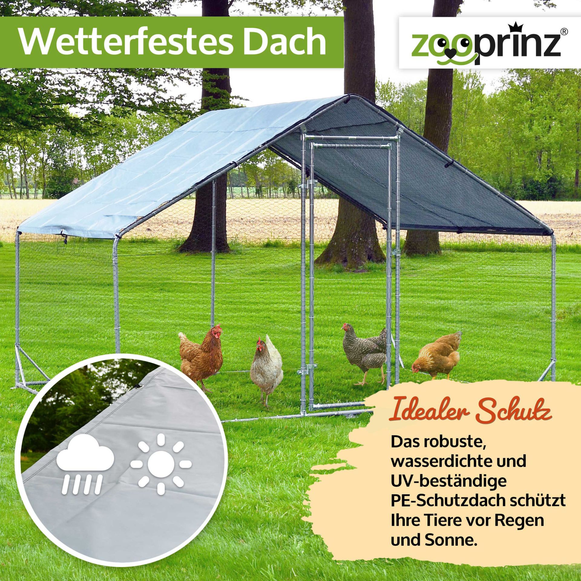 Hühnervoliere Steel; wetterfestes Dach