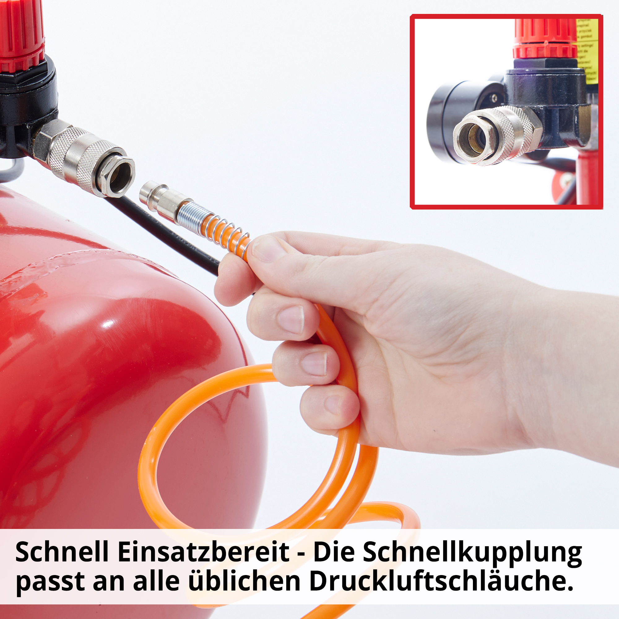 Flüster Kompressor; Schnellkupplung für alle üblichen Druckluftschläuche Flüster Kompressor; Schnellkupplung für alle üblichen Druckluftschläuche