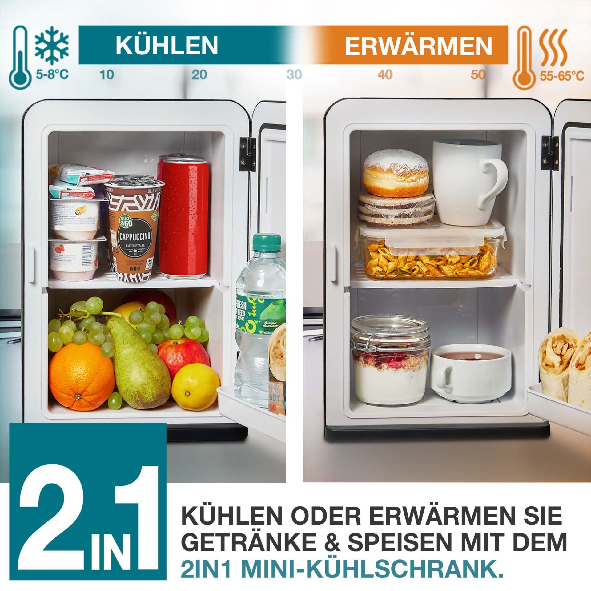 TOM Mini Kühlschrank; 2 in 1 kühlen und erwärmen