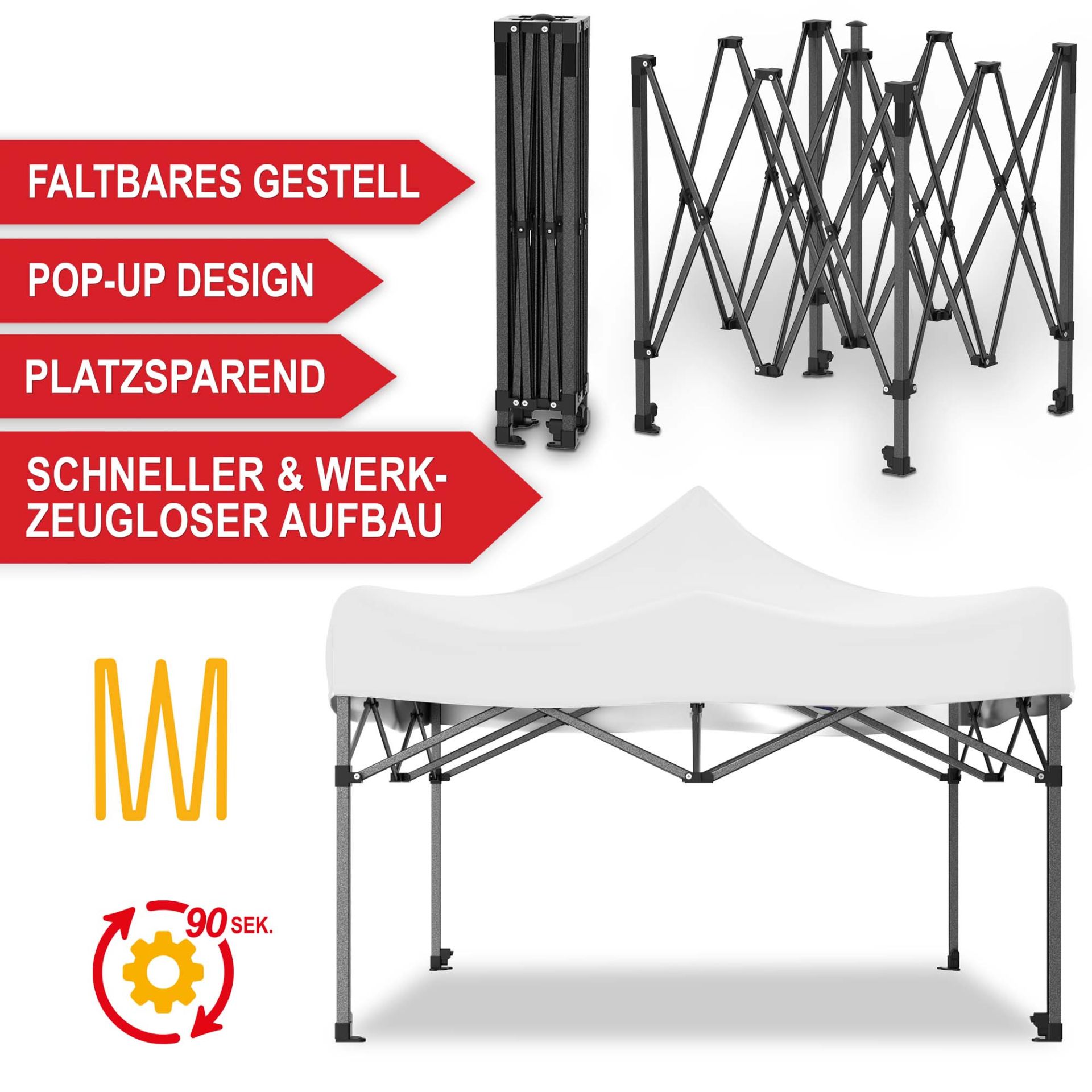Pavillon weiß - Faltbares Gestell, Pop-up Design, platzsparend