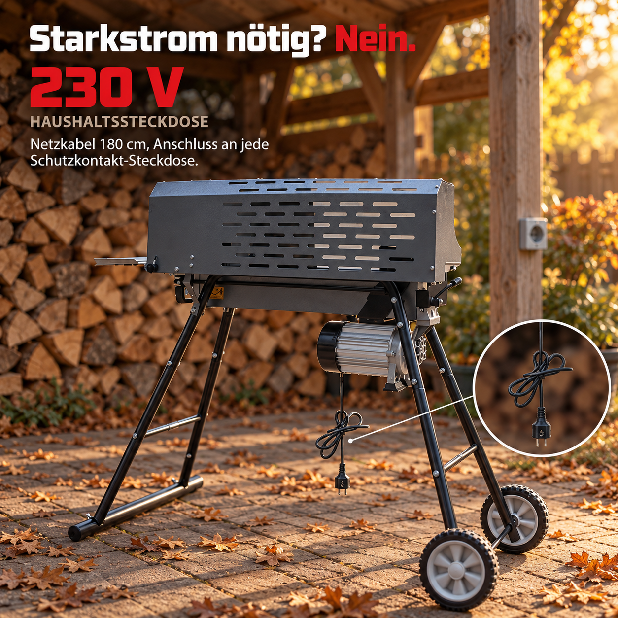 ONBEST Elektro-Holzspalter für 230V Haushaltssteckdose mit 180 cm Netzkabel (Dieses Bild wurde mit Hilfe von KI generiert.)