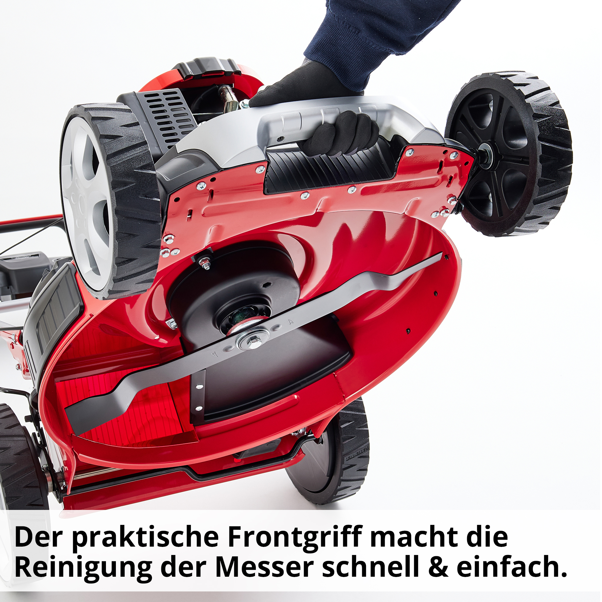 Hecht Benzinrasenmäher mit Frontgriff zur einfachen Reinigung des Mähwerks und Messern 