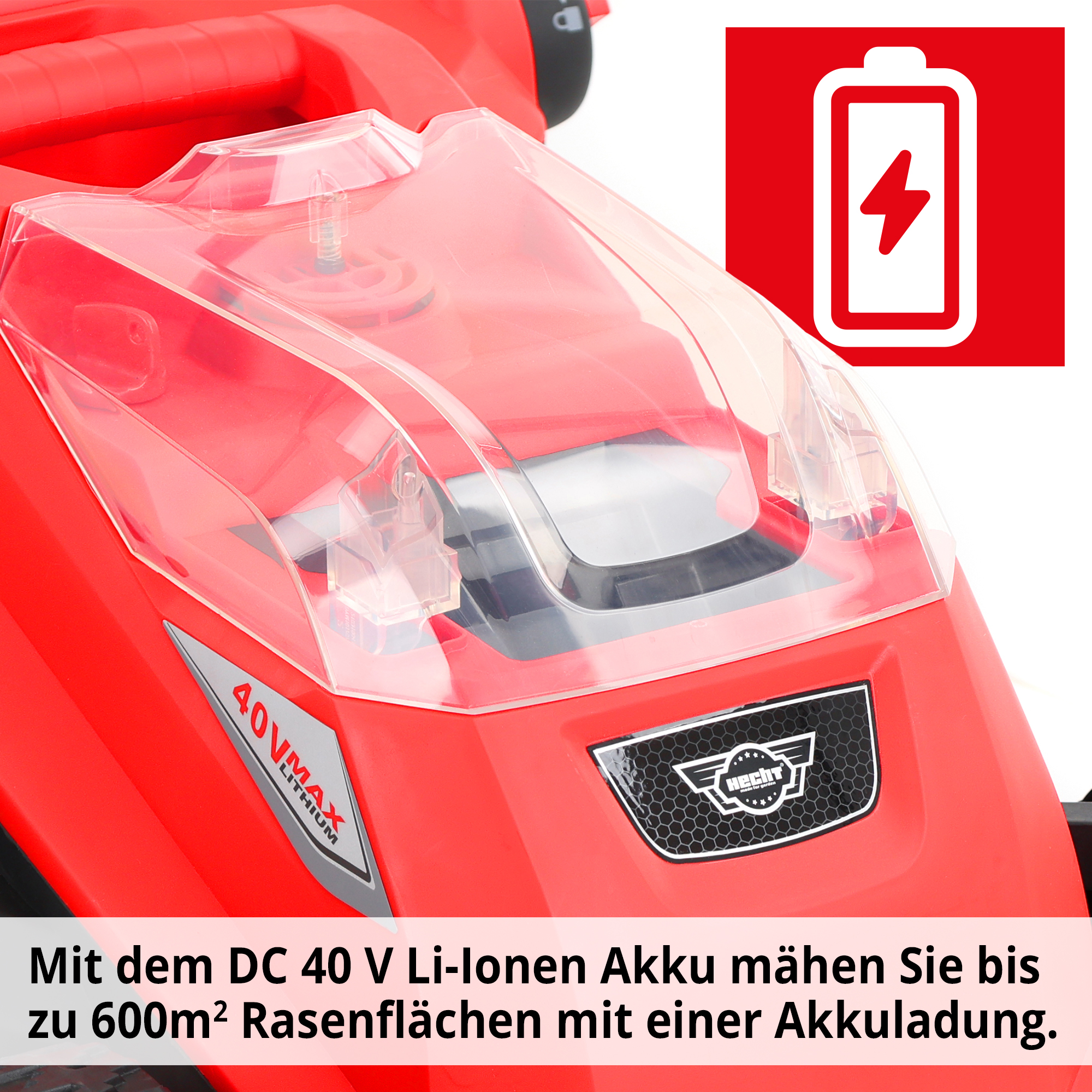 Akku-Rasenmäher mit DC 40 V Li-ion Akku und bis zu 600 qm am stück Mähen 
