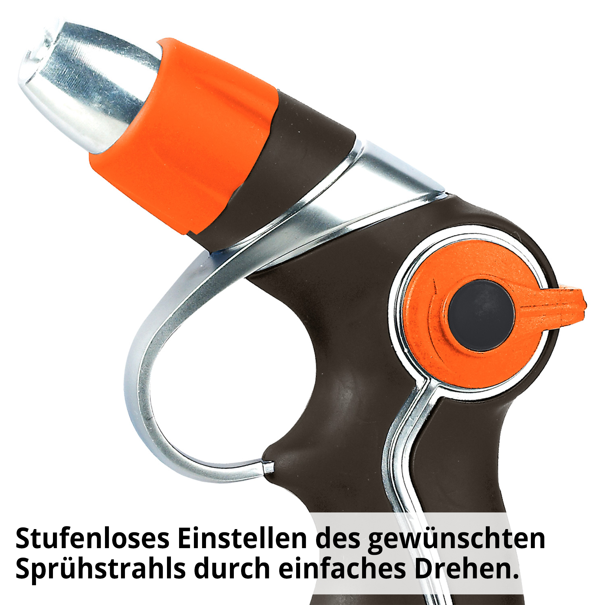 Gartenbrause; Stufenloses Einstellen des gewünschten Sprühstrahls durch einfaches Drehen