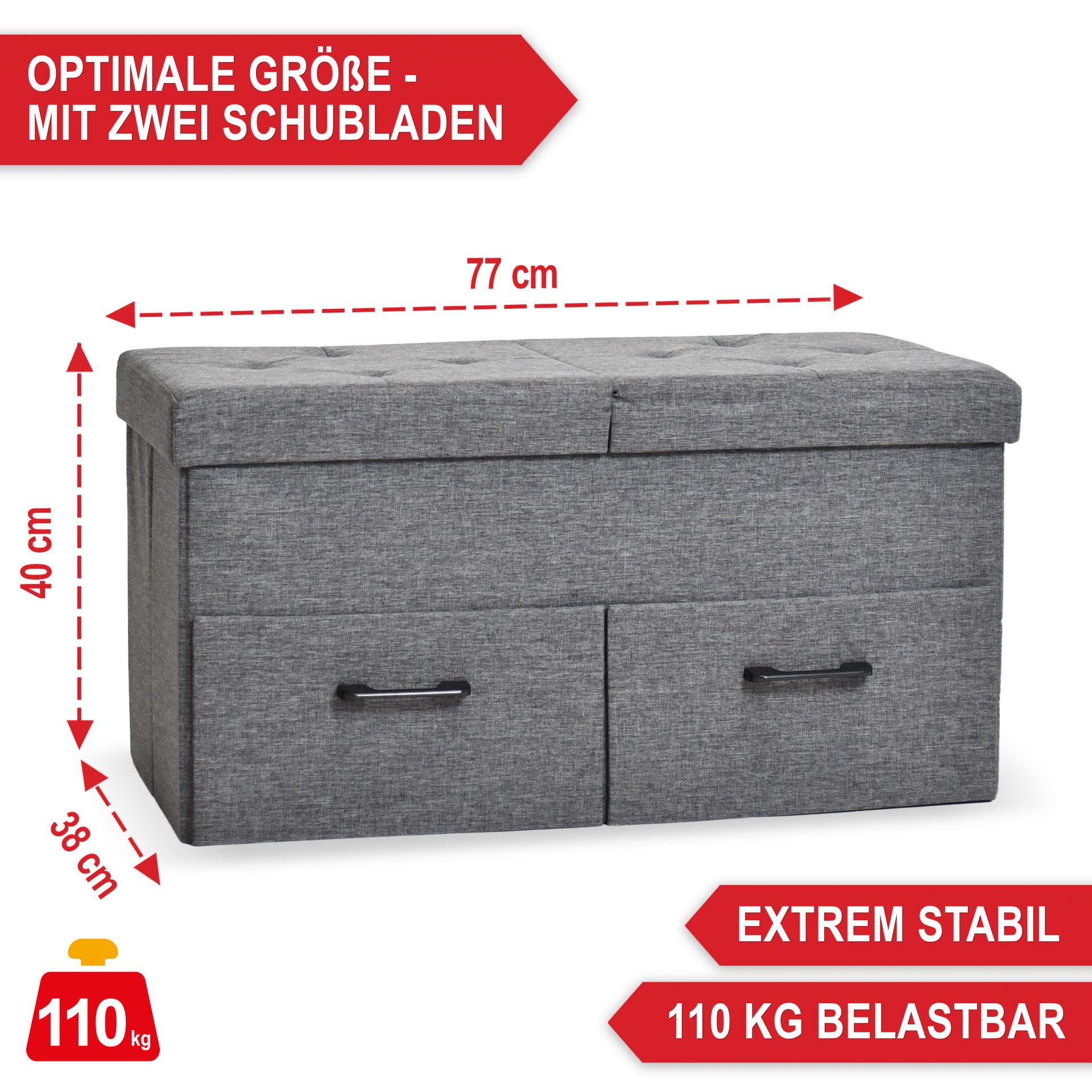 2er Sitzbank Dunkelgrau - Optimale Größe mit 2 Schubladen; extrem stabil; schwer belastbar 2er Sitzbank Dunkelgrau - Optimale Größe mit 2 Schubladen; extrem stabil; schwer belastbar