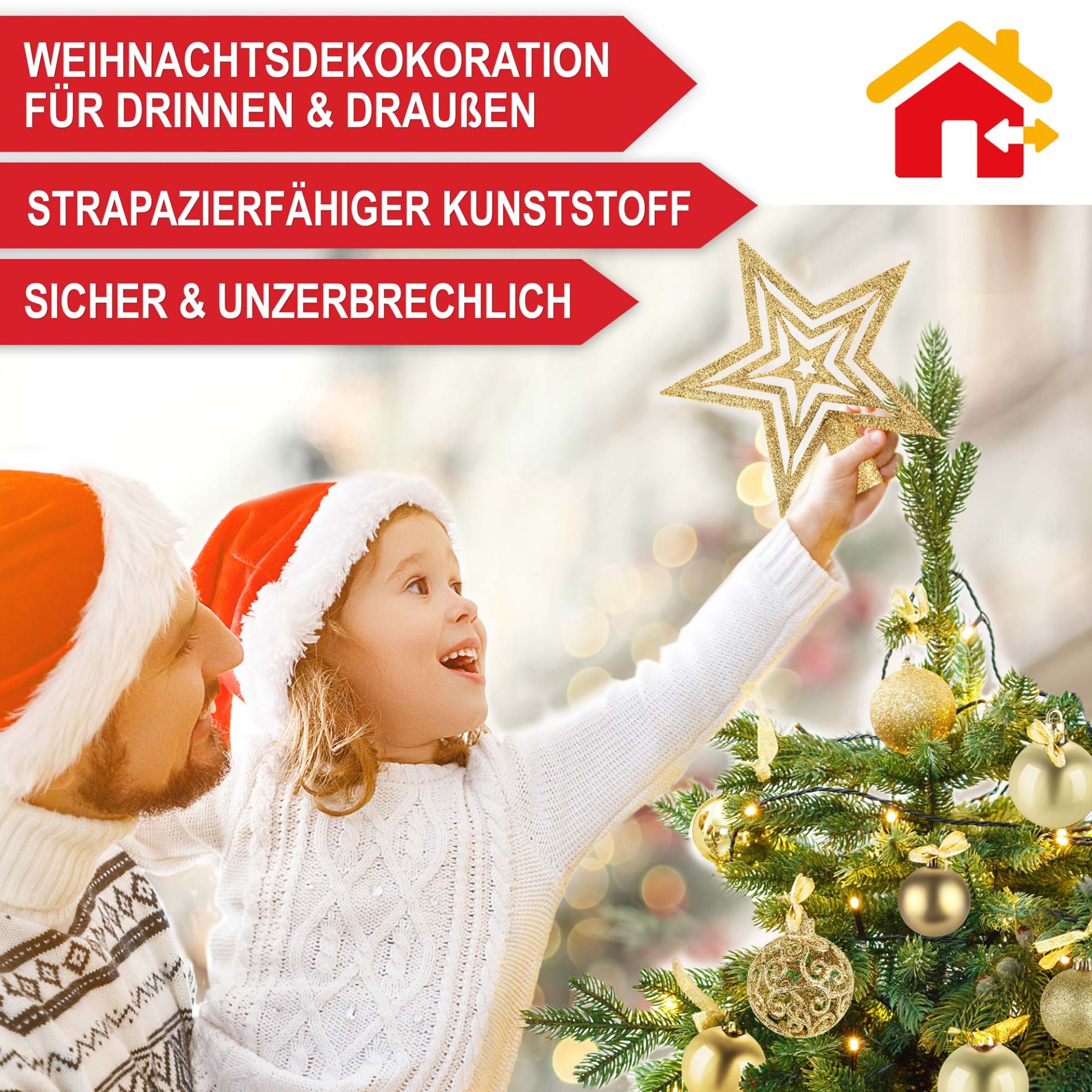 Weihnachtskugeln Gold - Für drinnen und draußen, strapazierfähiger Kunststoff, sicher und unzerbrechlich