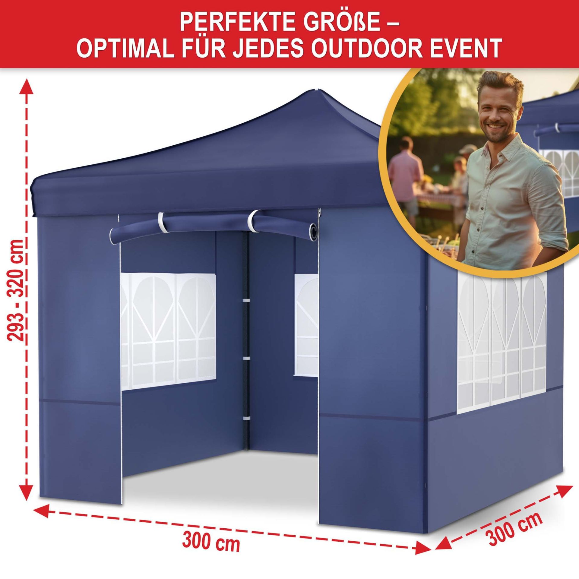 Pavillon blau - Perfekte Größe; optimal für jedes Outdoor Event