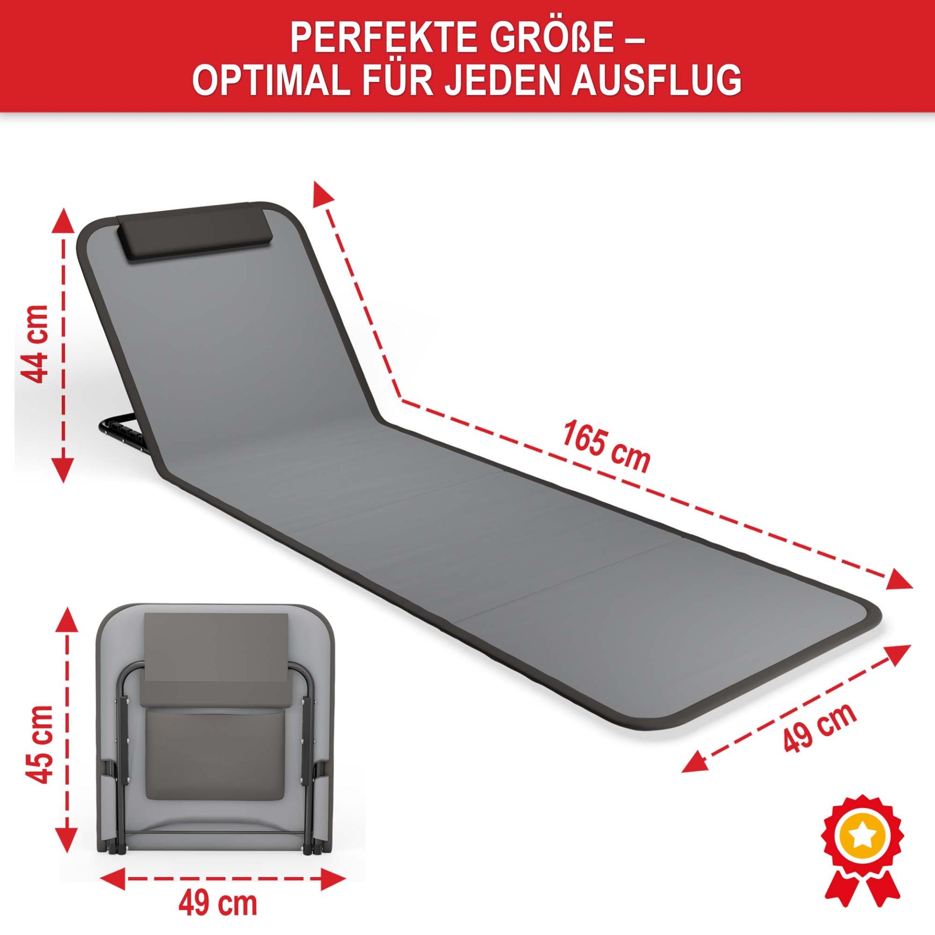 Strandliege grau - Perfekte Größe, optimal für jeden Ausflug