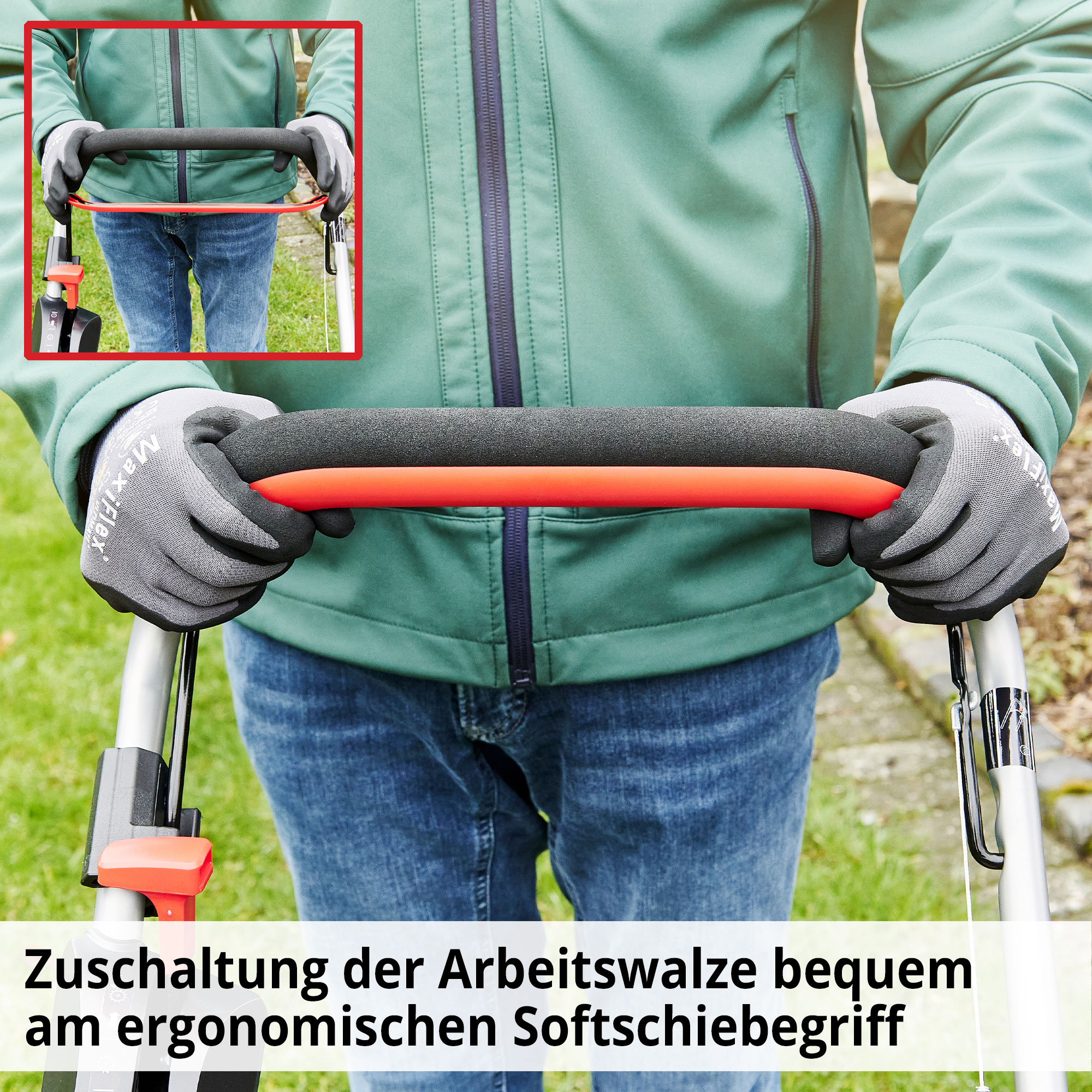 Benzin-Vertikutierer mit Arebitswalze und ergonomischen Softschiebegriff