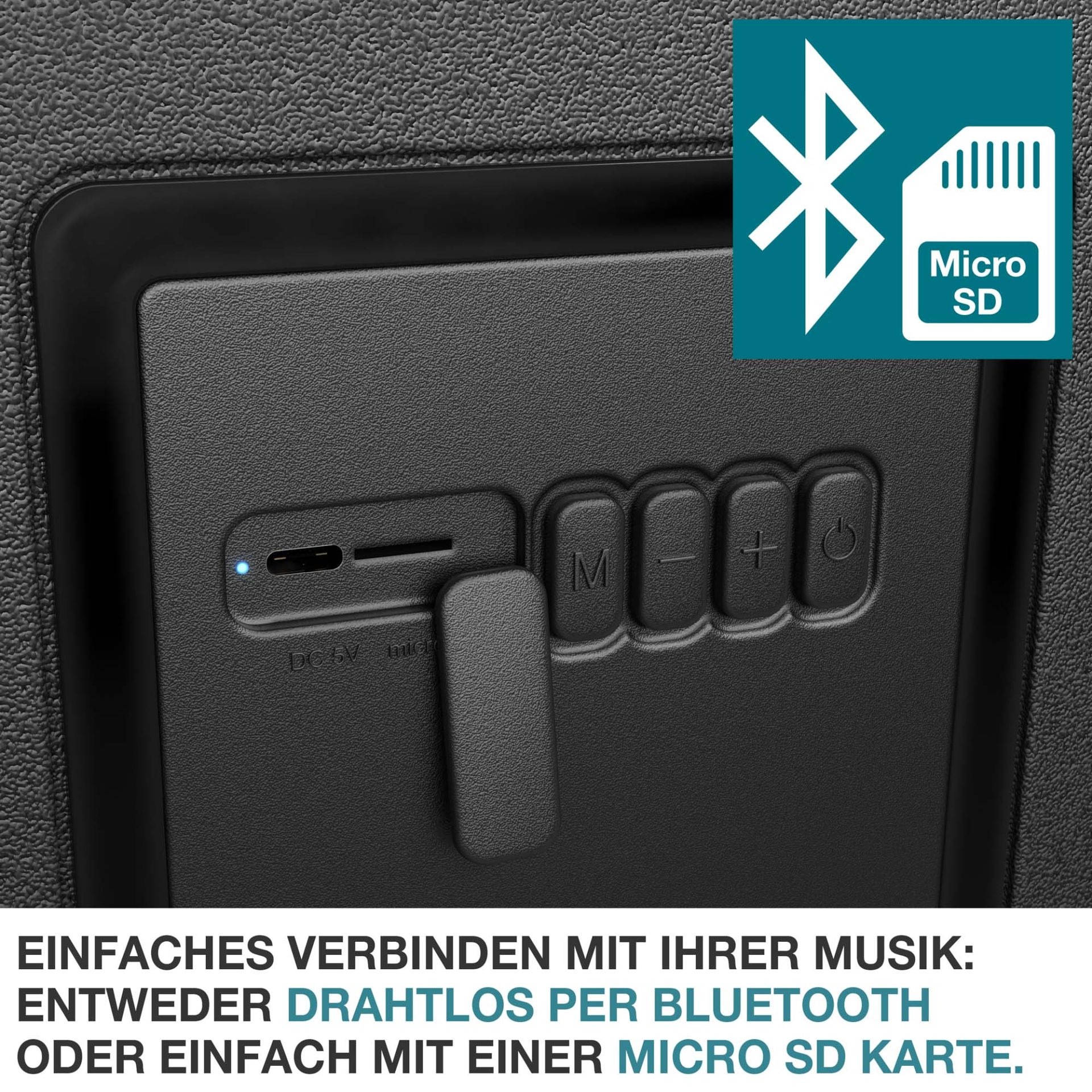 TOM Musikkühlbox CB-210; Verbinden per Bluetooth oder mit einer Micro SD Karte