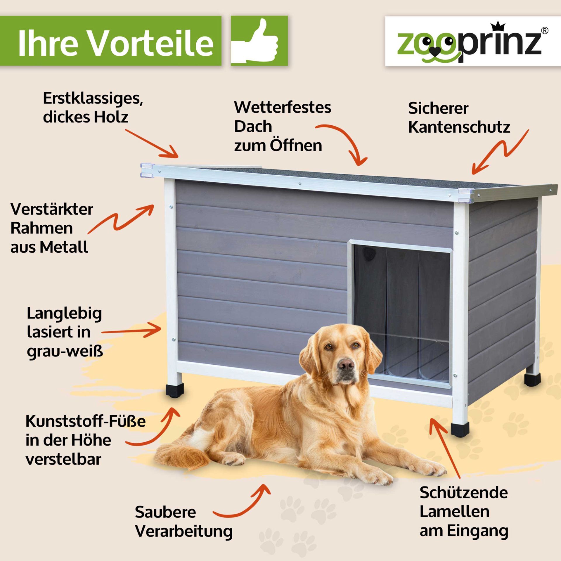 Hundehütte Jacky; grau mit weißen Kanten