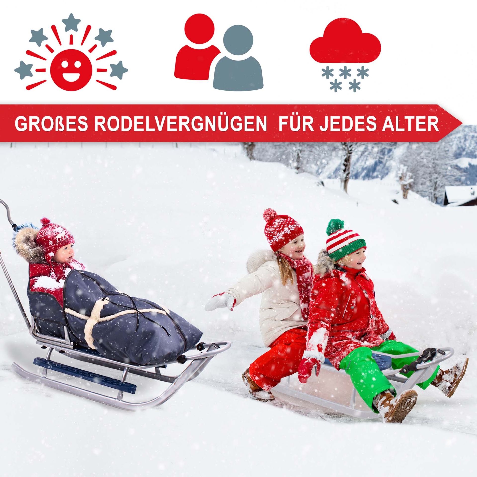 Großes Rodelvergnügen für jedes Alter - Holzschlitten Gold - Gold