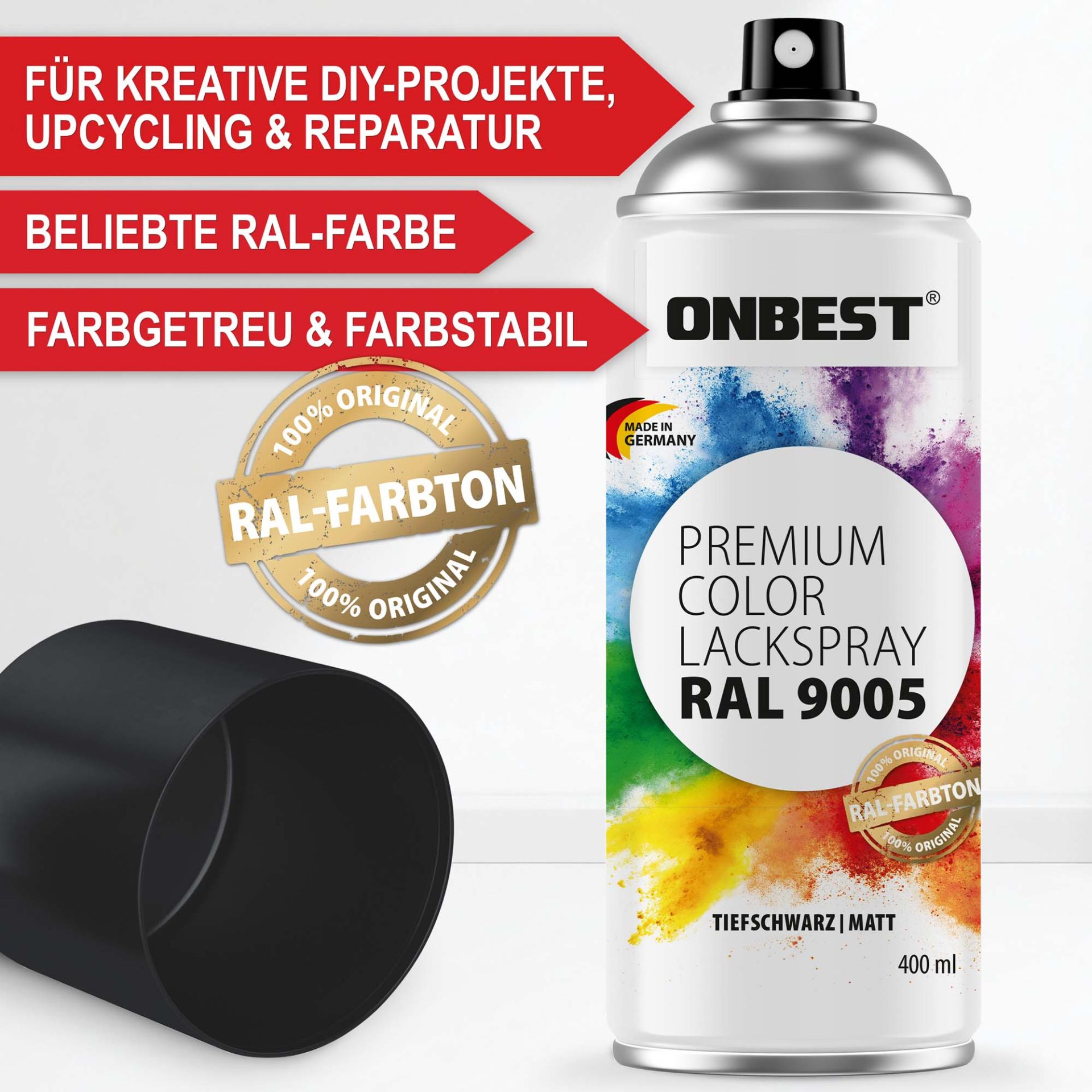 Lackspray Tiefschwarz - Für kreative DIY-Projekte, upcycling und Reparatur, farbgetreu und farbstabil