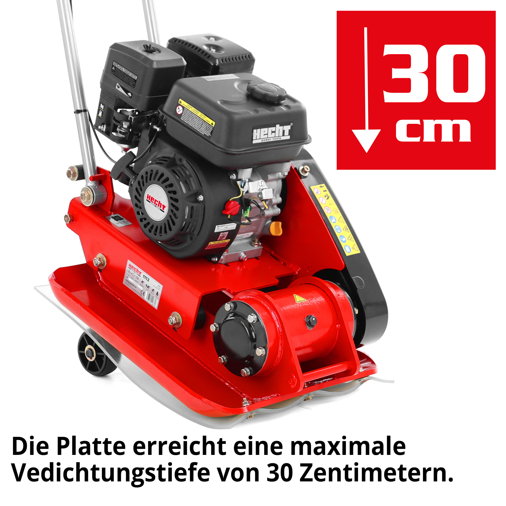 HECHT 1113 Rüttelplatte; Die Platte erreicht eine maximale Verdichtungstiefe von 30 cm