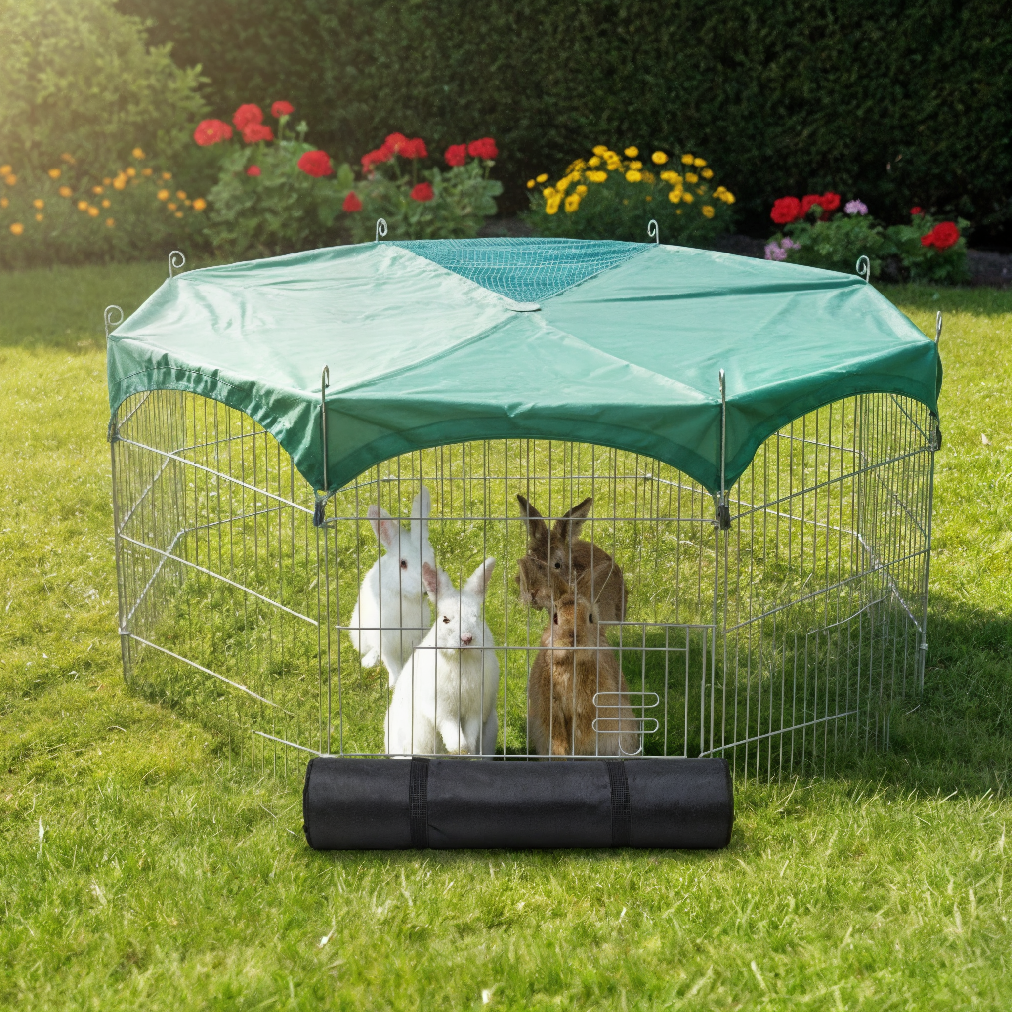 Kleintiergehege zooprinz Summer M mit 8×75 cm Elementen, Bodenplane, Schutznetz und Tür – grabgeschützt, wetterfest und flexibel