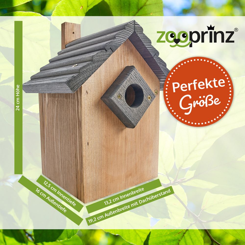 Nistkasten; Maße mit Dachüberstand: 19,2 x 16 x 24 Zentimeter