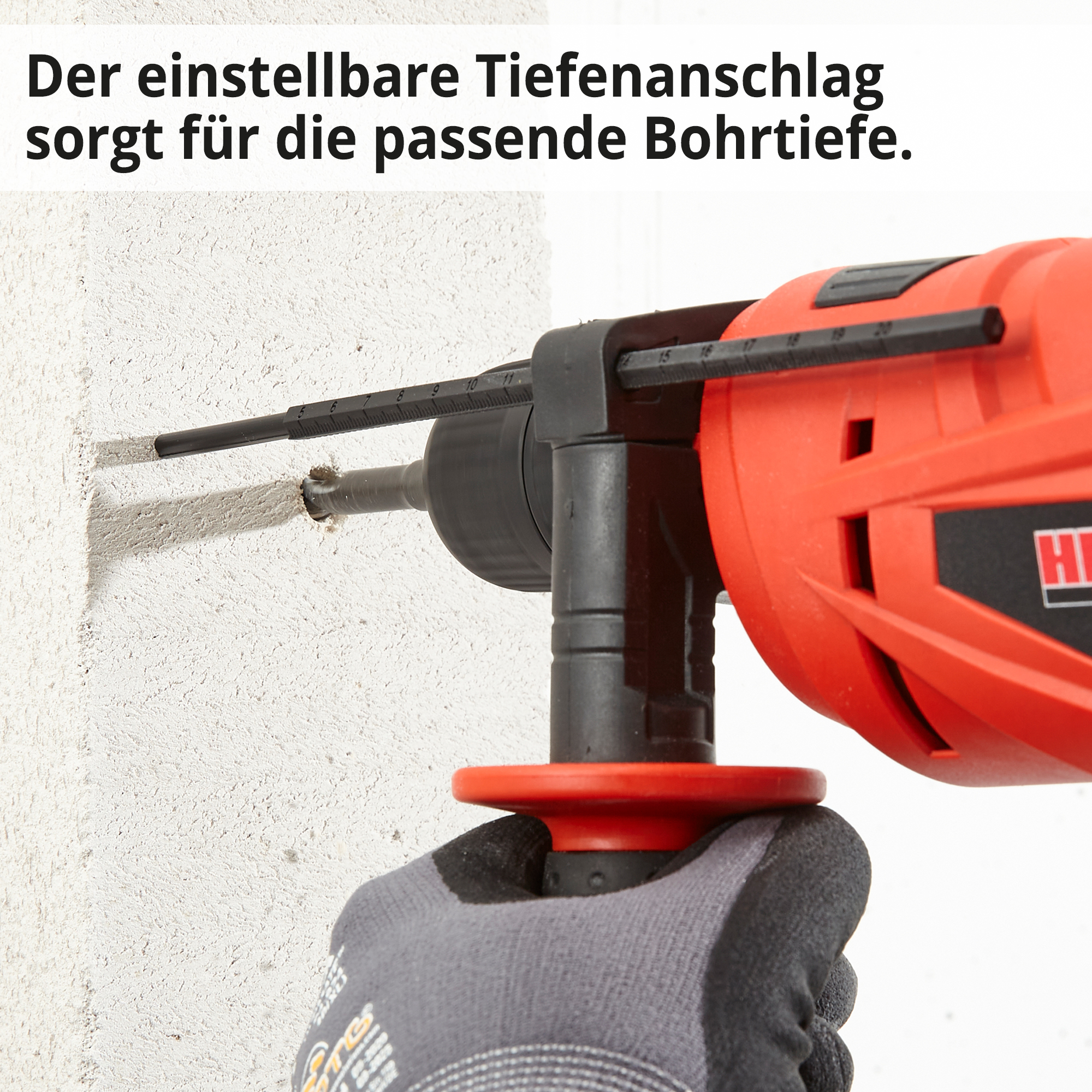HECHT 1072 Schlag-Bohrmaschine; Der einstellbare Tiefenanschlag sorgt für die passende Bohrtiefe