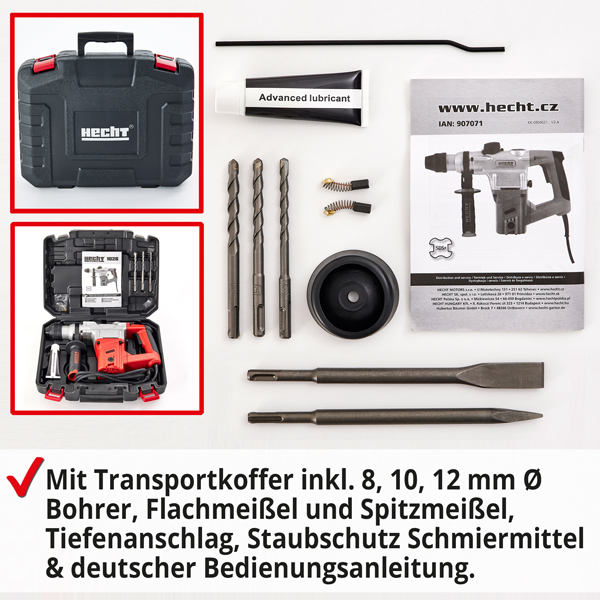 Bohrhammer; Mit Transportkoffer inklusive 8, 10, 12 Millimeter bohrer, Flachmeißel und Spitzmeißel 