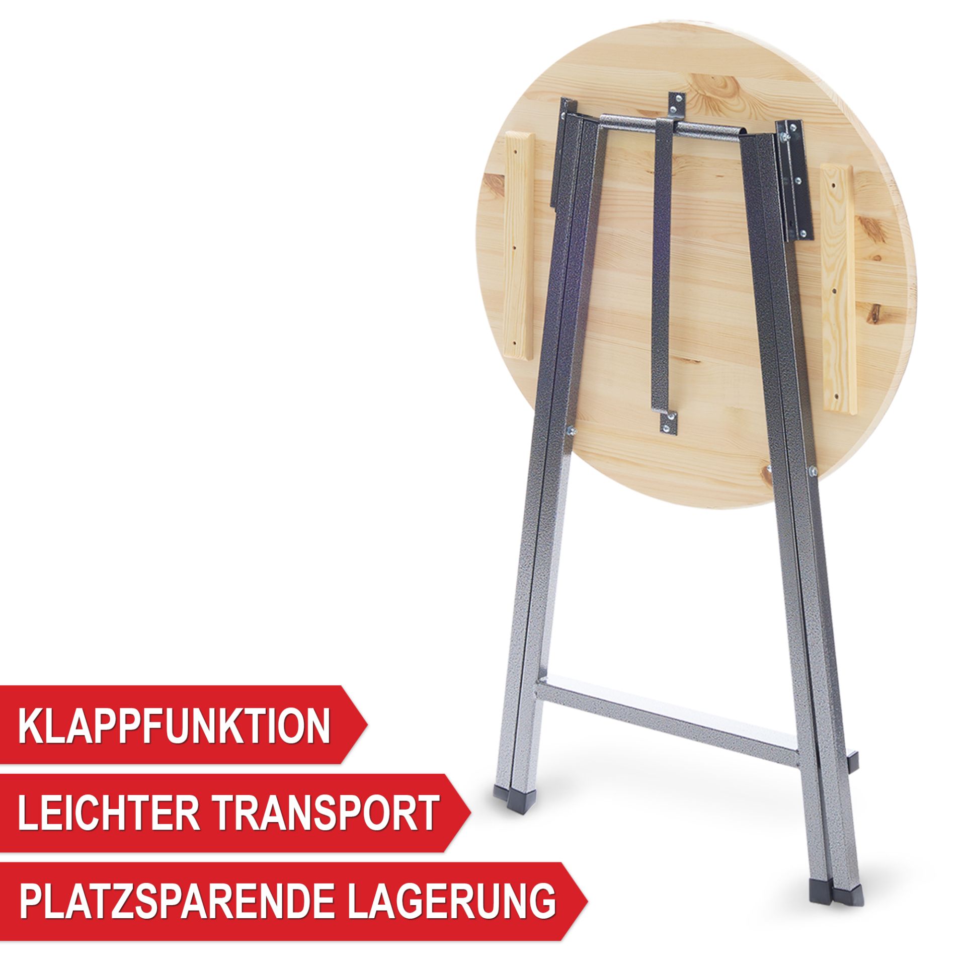 Stehtisch mit Holzplatte - Klappfunkton, leichter Transport, Platzsparende Lagerung