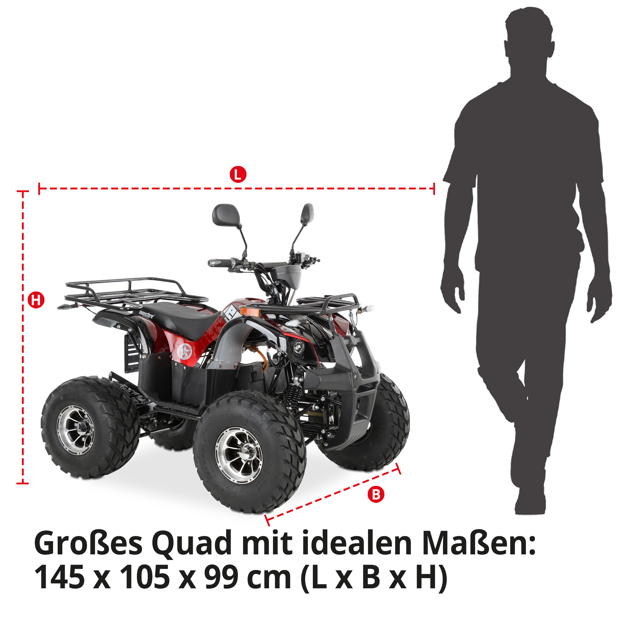 Quad mit Straßenzulassung; Großes Quad: 145 x 105 x 99 Zentimeter