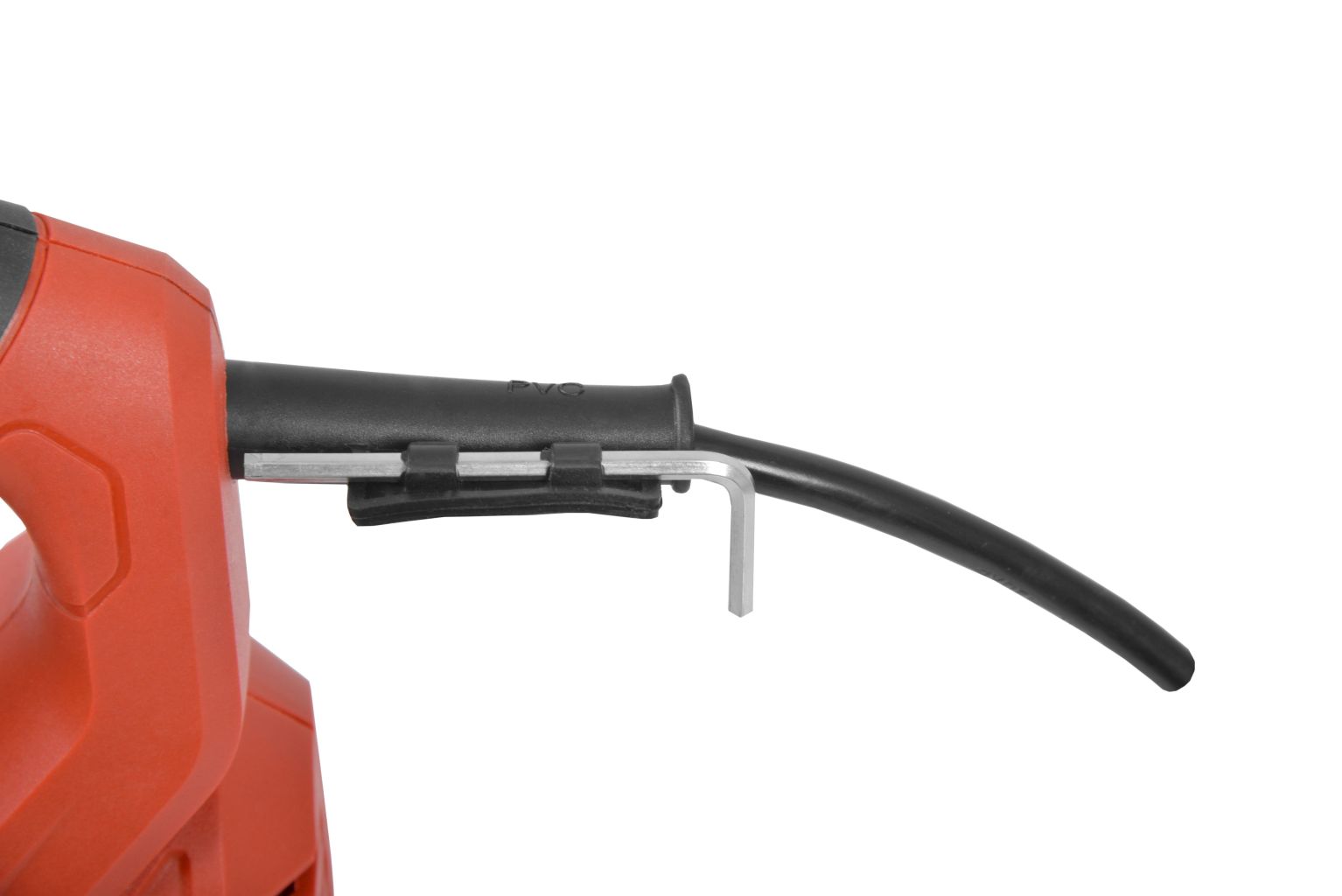 Kabelhalterung für Werkzeug am Griff der Elektro Stichsäge integrierter Clip zur praktischen Aufbewahrung des Inbusschlüssels