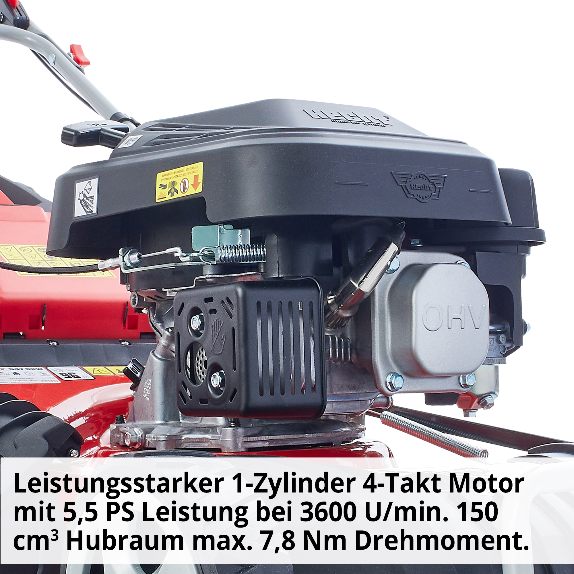Benzin-Rasenmäher mit Leistungsstarkem 4-Takt Motor 5 PS 150 ccm Hubraum 7 Nm Drehmoment 