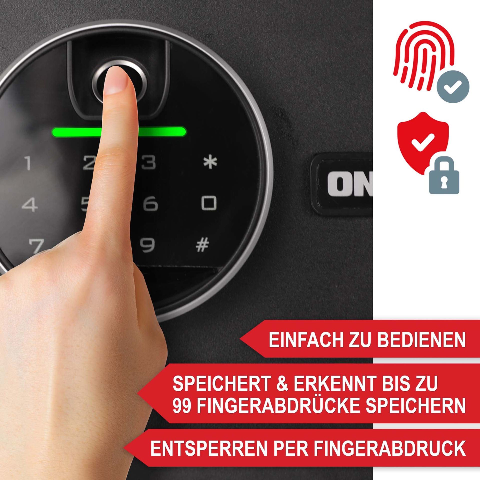 Möbeltresor M - Einfach zu bedienen, speichert und erkennt bis zu 99 Fingerabdrücke, entsperren per Fingerabdruck