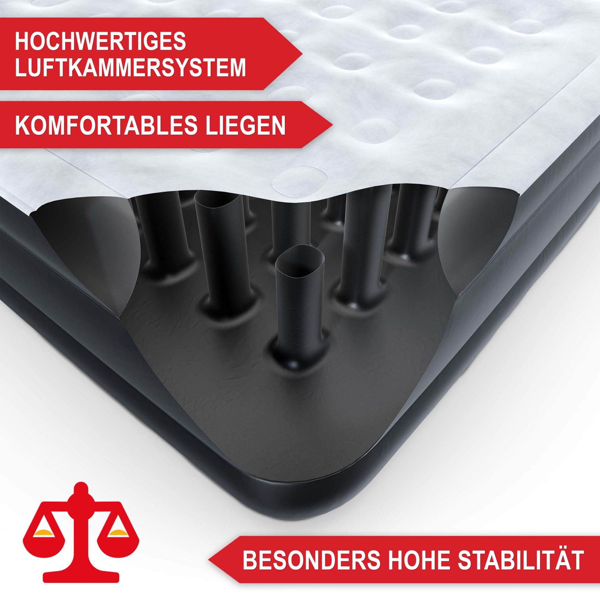 Luftbett Kingsize Schwarz - Hochwertiges Luftkammersystem; komfortables Liegen; besonders hohe Stabilität