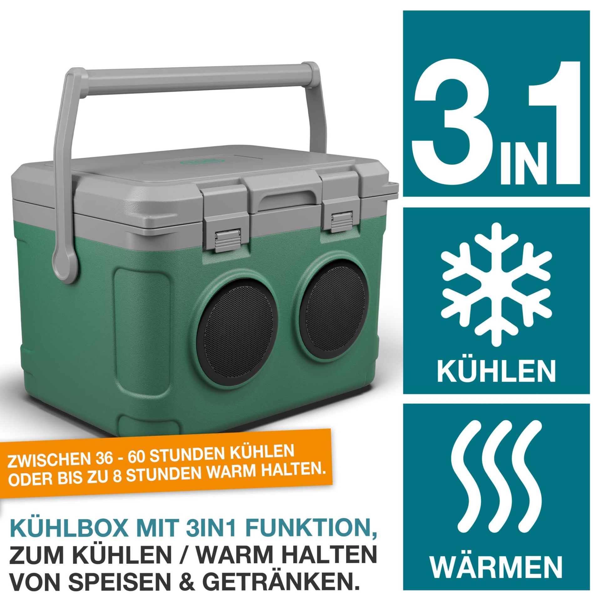TOM Musikkühlbox CB-210; 3 in 1: Kühlen, Warmhalten und Musik abspielen