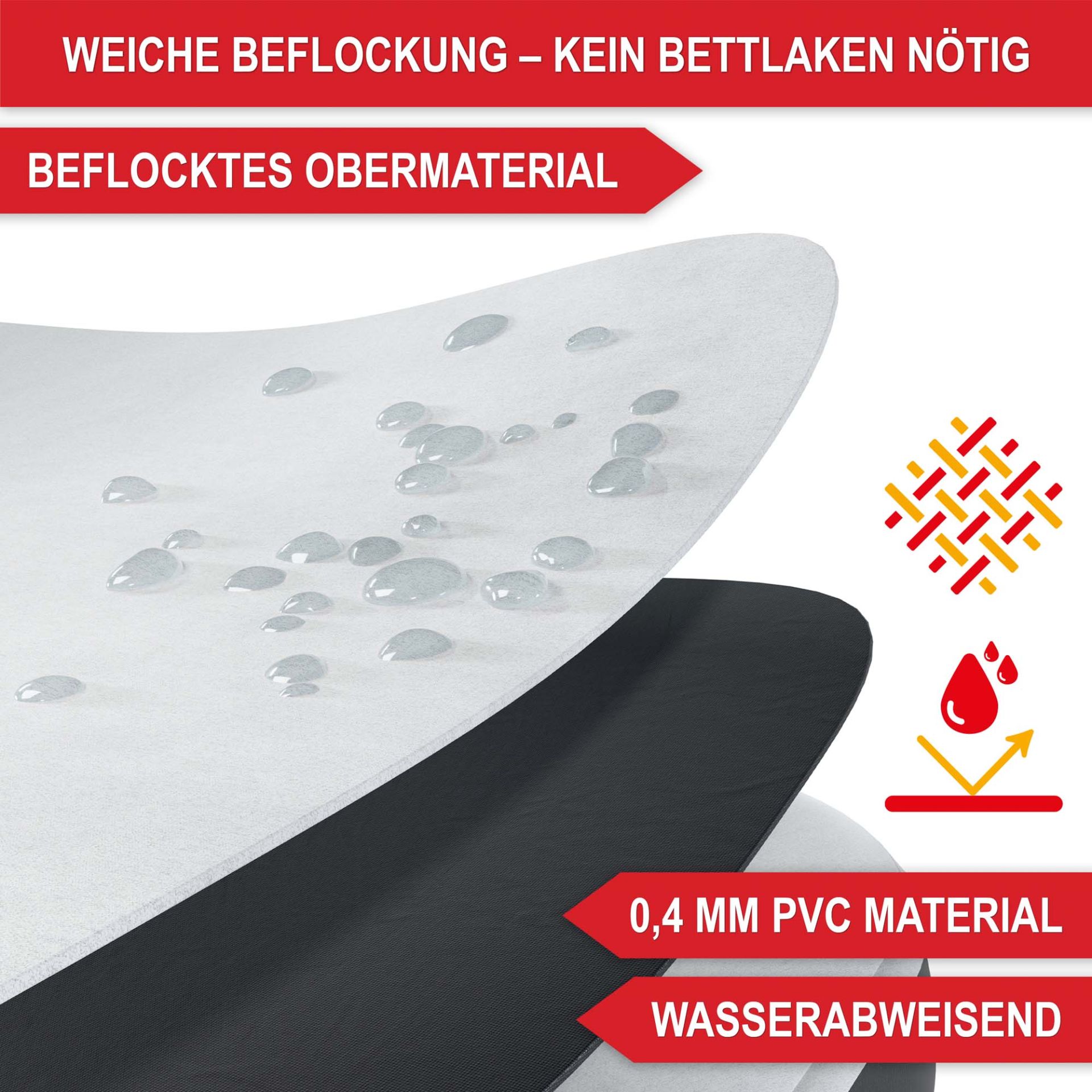 Luftbett Kingsize Schwarz - Weiche Beflockung; kein Bettlaken nötig; beflocktes Obermaterial; Wasserabweisend; 0,4mm PVC Material