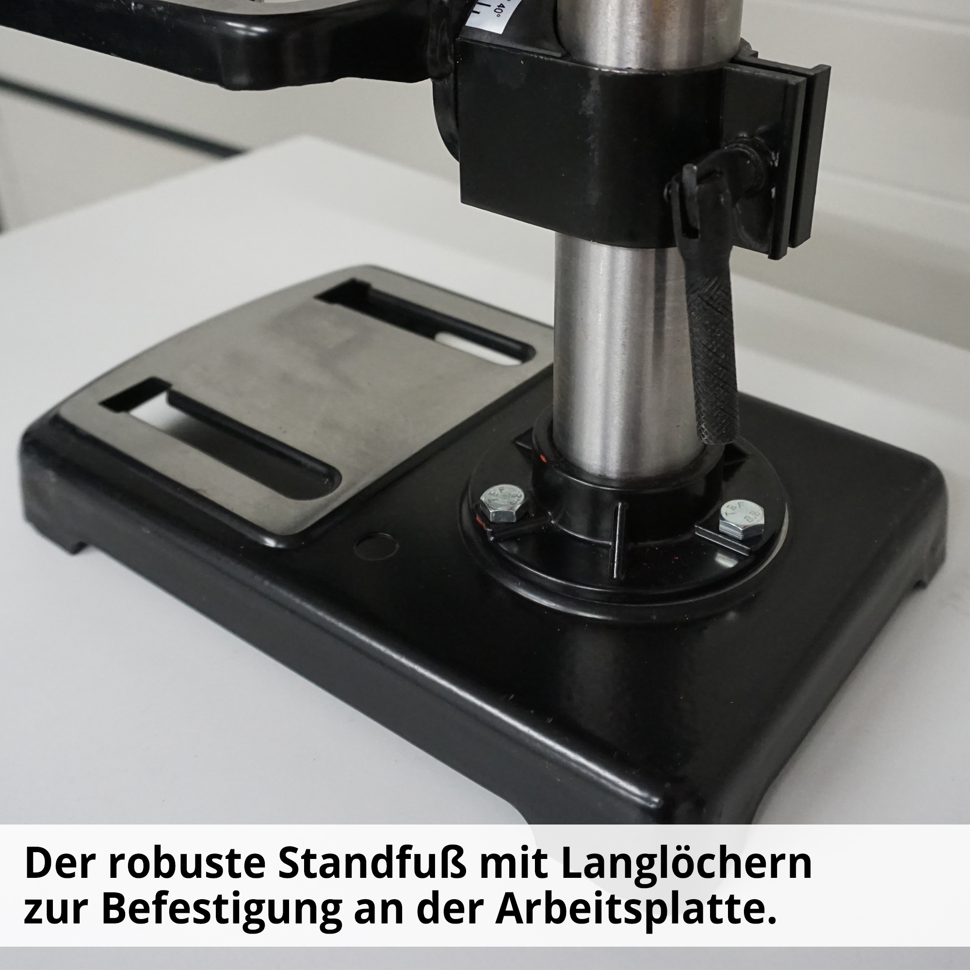 HECHT 1055 Standbohrmaschine; robuster Standfuß mit Langlöchern zur Befestigung an der Arbeitsplatte