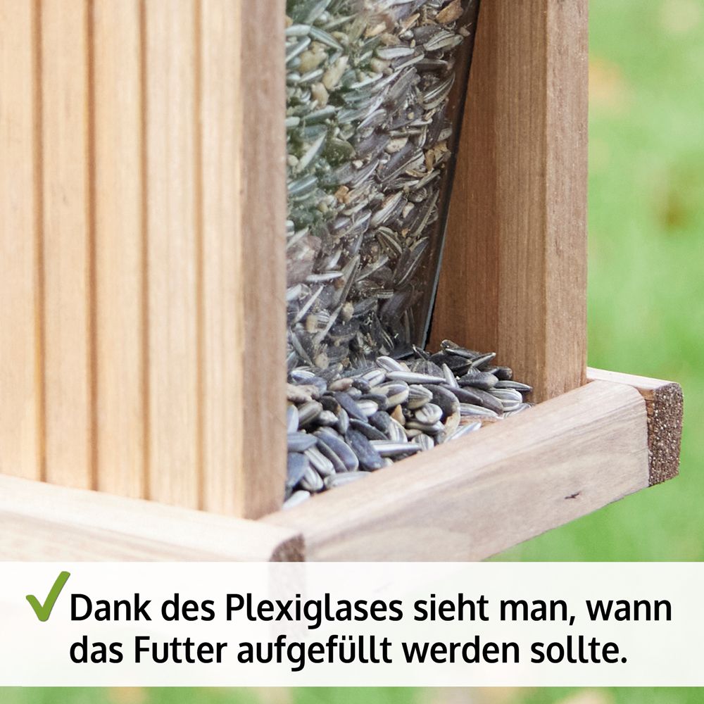 Vogelfutterhaus; Plexiglas um den Füllstand zu kontrollieren