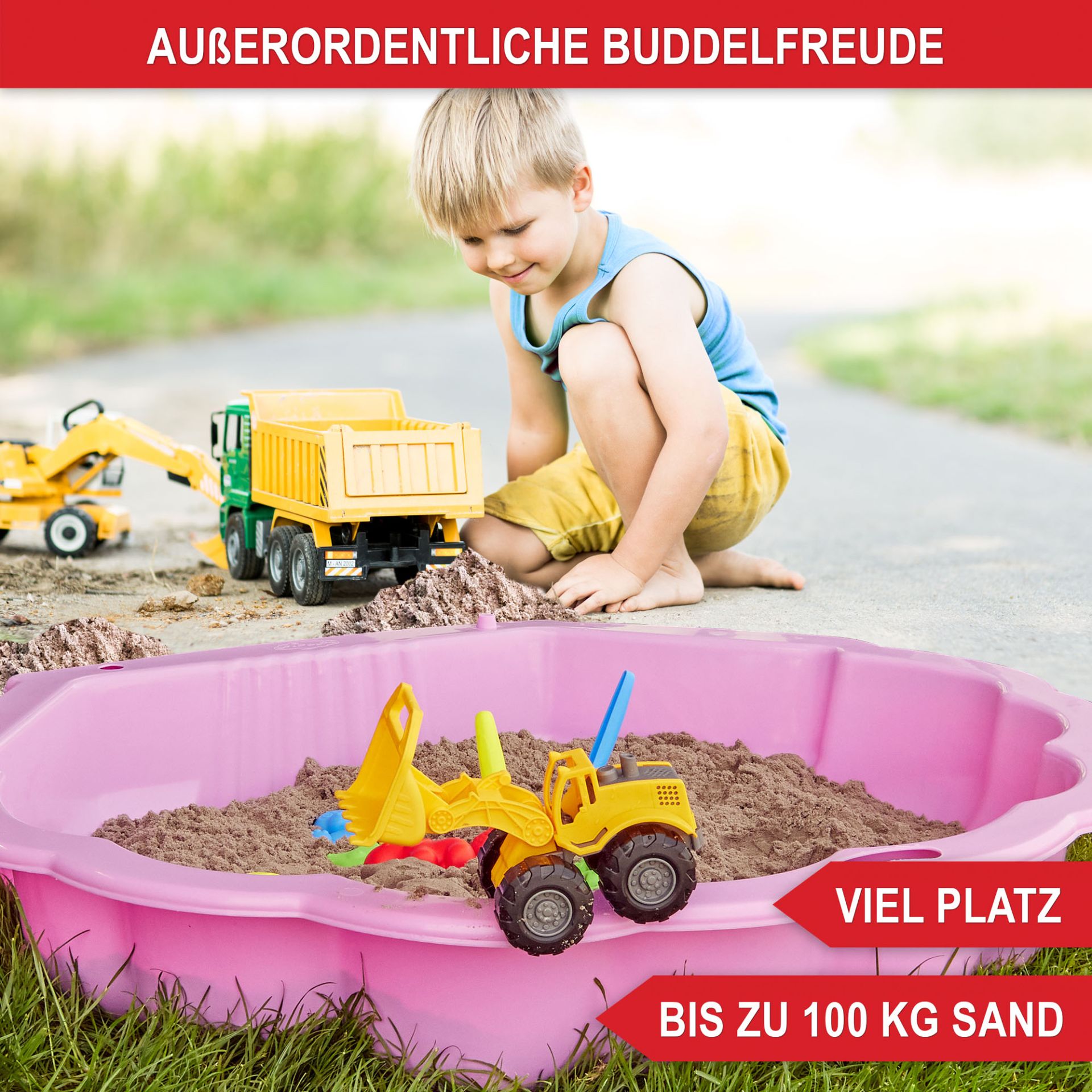 Sandkasten Muschel rosa - Außerordentliche Buddelfreude, viel Platz, große Sand Kapazität