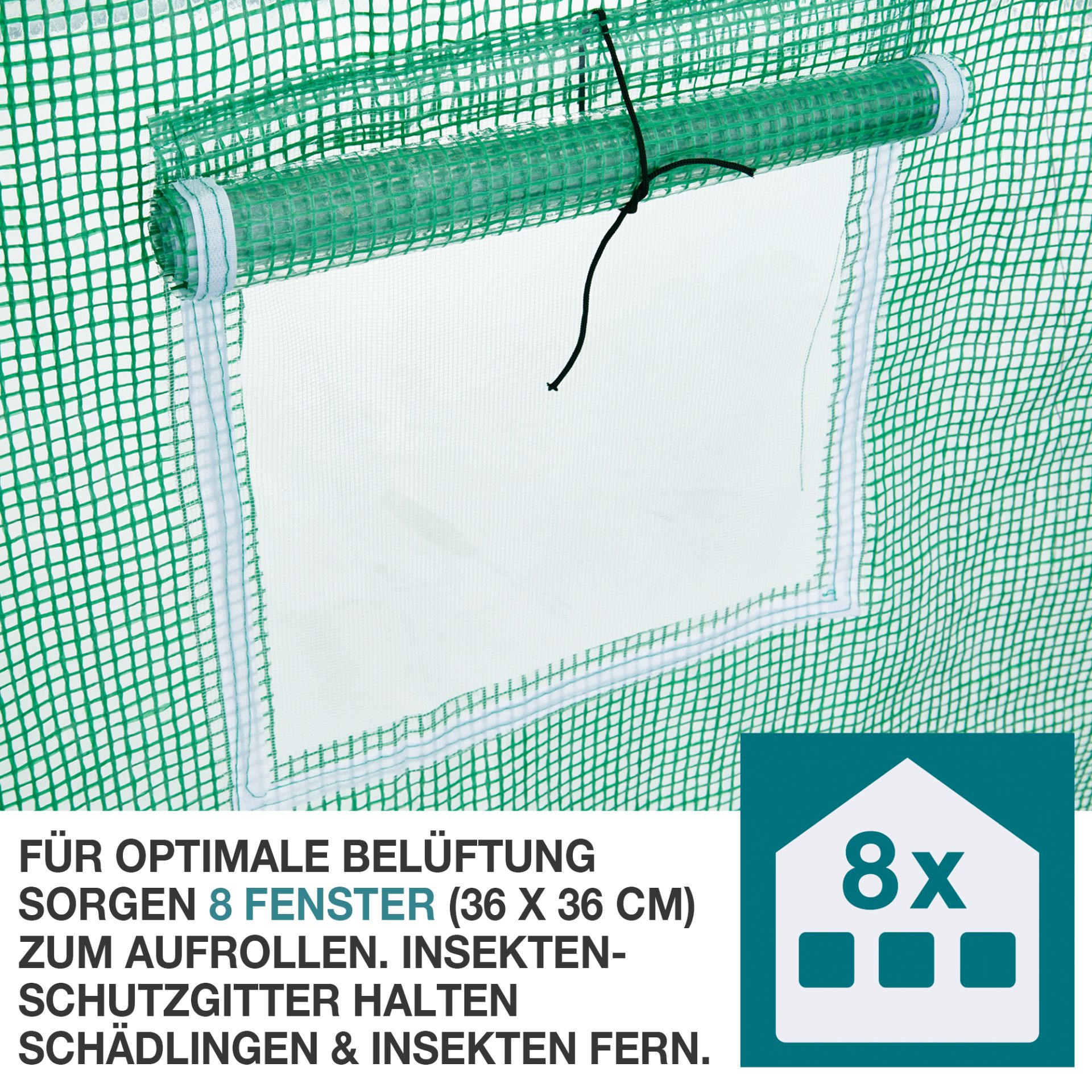 TOM Gewächshaus GH-1800; 8 Fenster mit Insektenschutzgitter