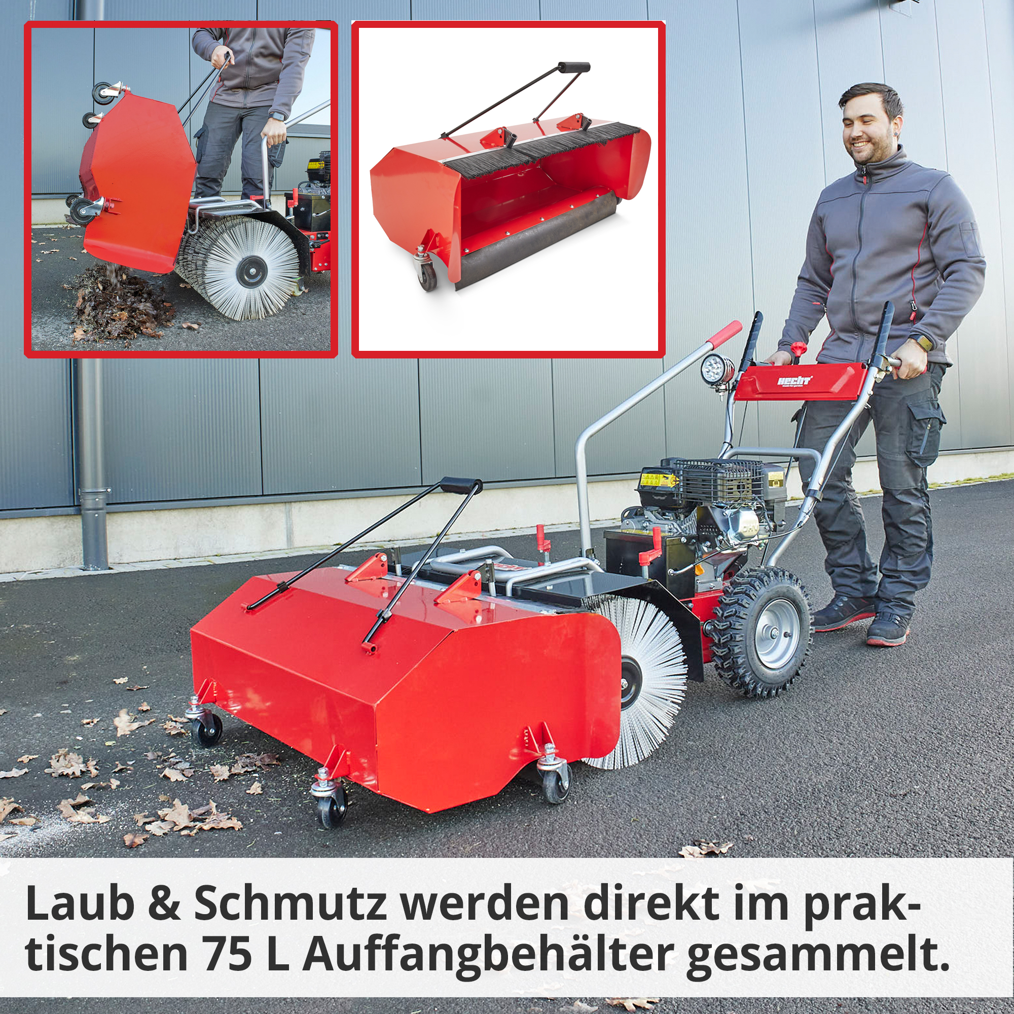 Hecht Benzin-Kehrmaschine mit 80 cm Arbeitsbreite und 75 Auffangbehälter 