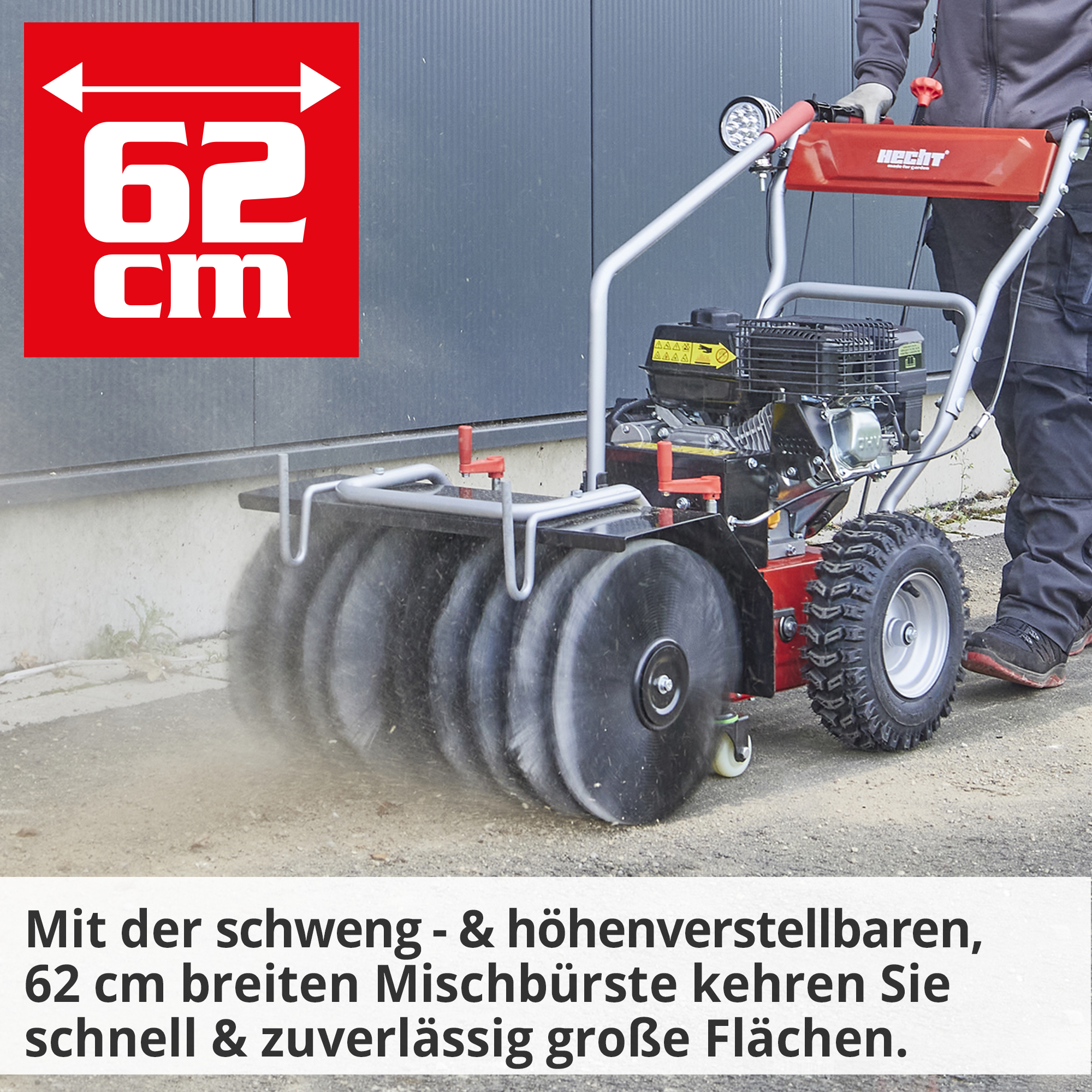 HECHT Benzin Kehrmaschine 8616 SE Set 2 Kehrmaschine mit 62 cm breiter Kehrbürste