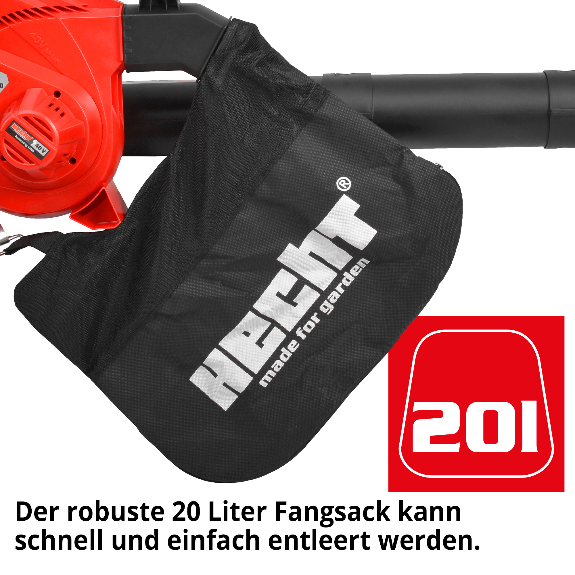 Hecht Hand-Akku-Laubbläser mit 20 Liter großem Fangsack 