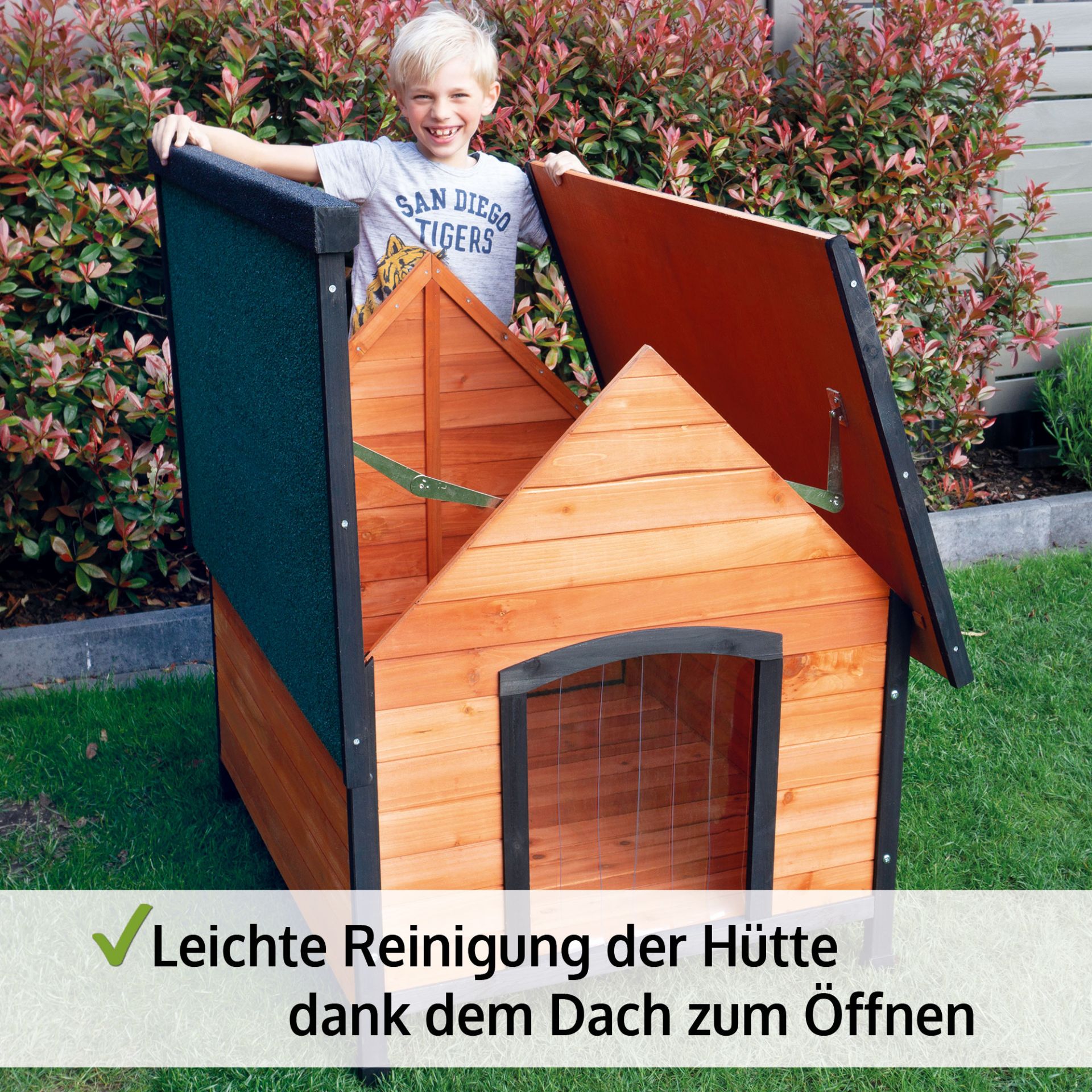 Hundehütte Luna XL; leichte Reinigung dank Dach zum Öffnen