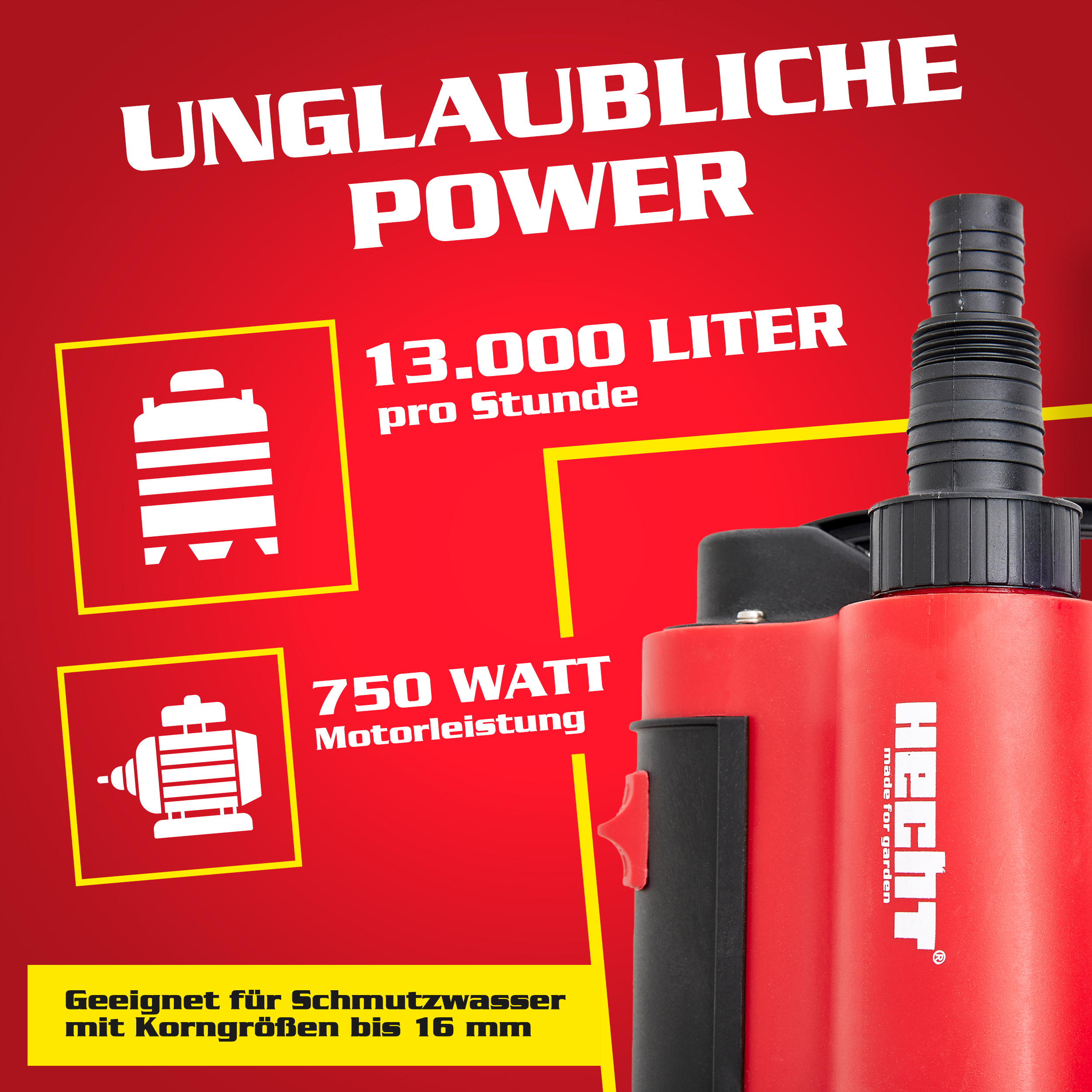 Schmutzwasserpumpe HECHT 3775 mit bis zu 13.000 Litern Förderleistung pro Stunde