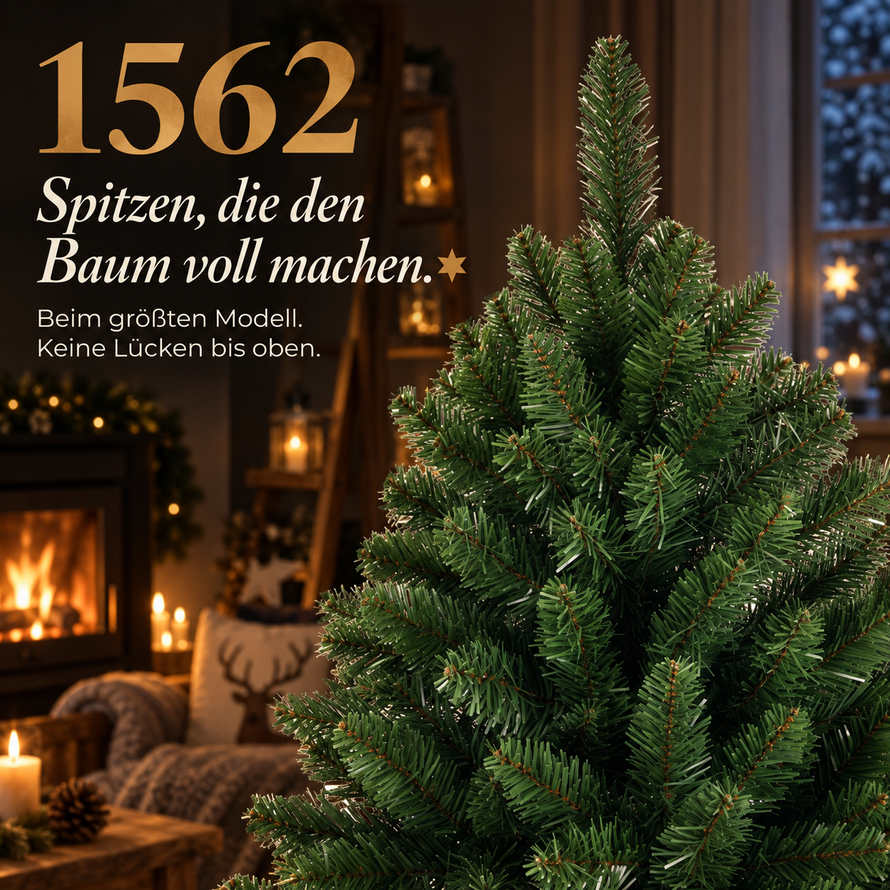 Dichter Weihnachtsbaum: Bis zu 1562 Spitzen sorgen für volles Volumen (Dieses Bild wurde mit Hilfe von KI generiert.)