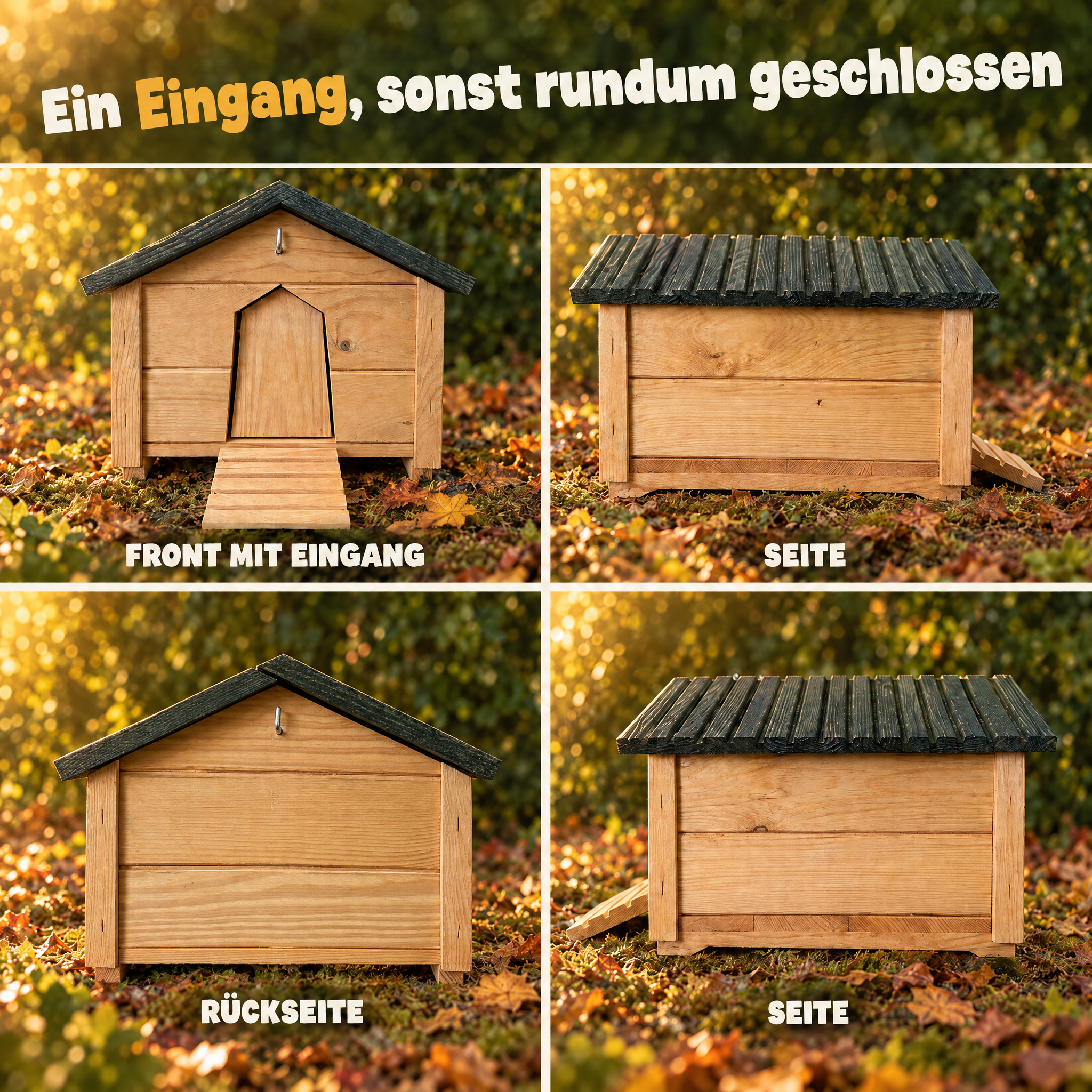 Igelhaus Milo Ansichten: Rundum sicher geschlossen mit Eingang (Dieses Bild wurde mit Hilfe von KI generiert.)