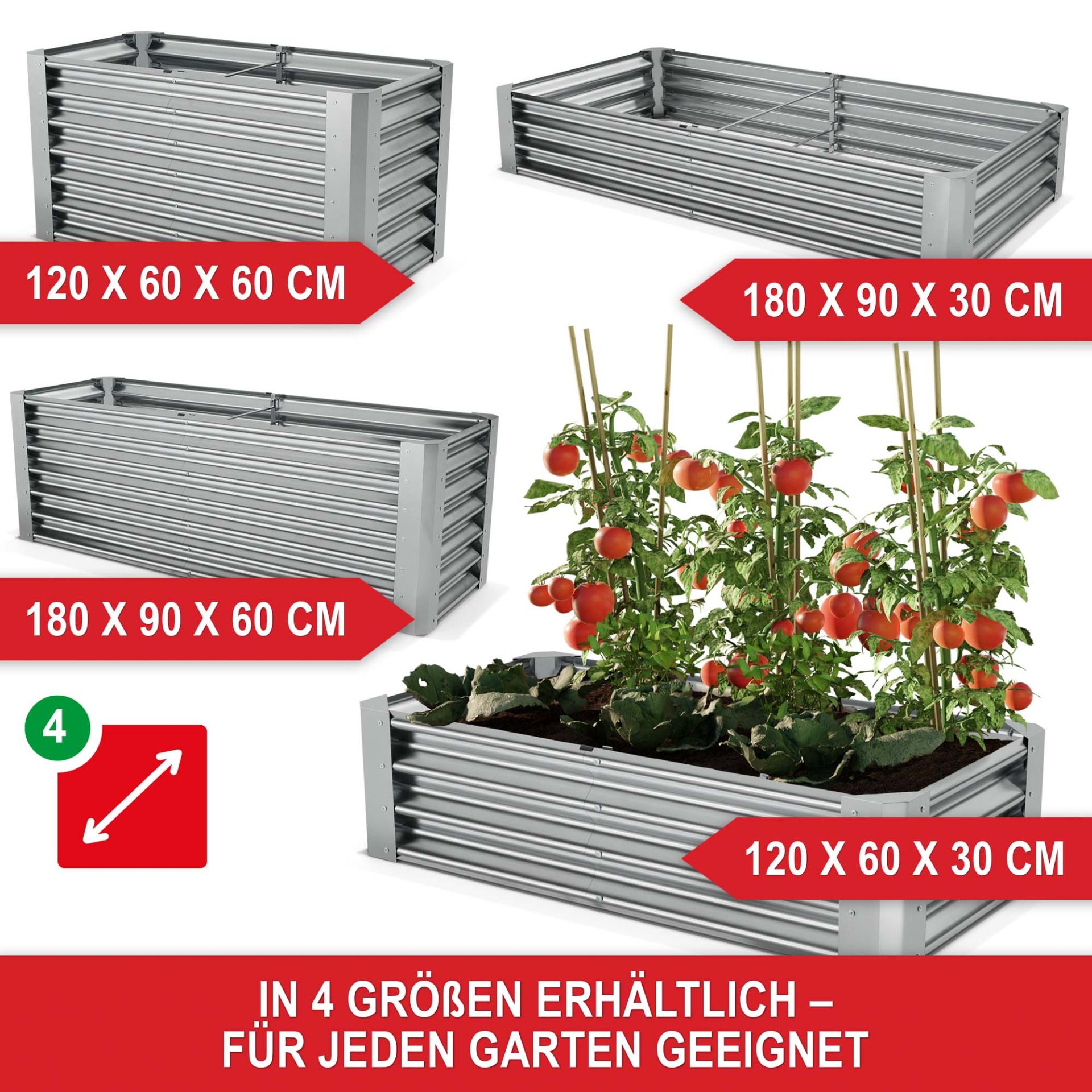 Hochbeet Stahl Silber - In 4 Größen erhältlich