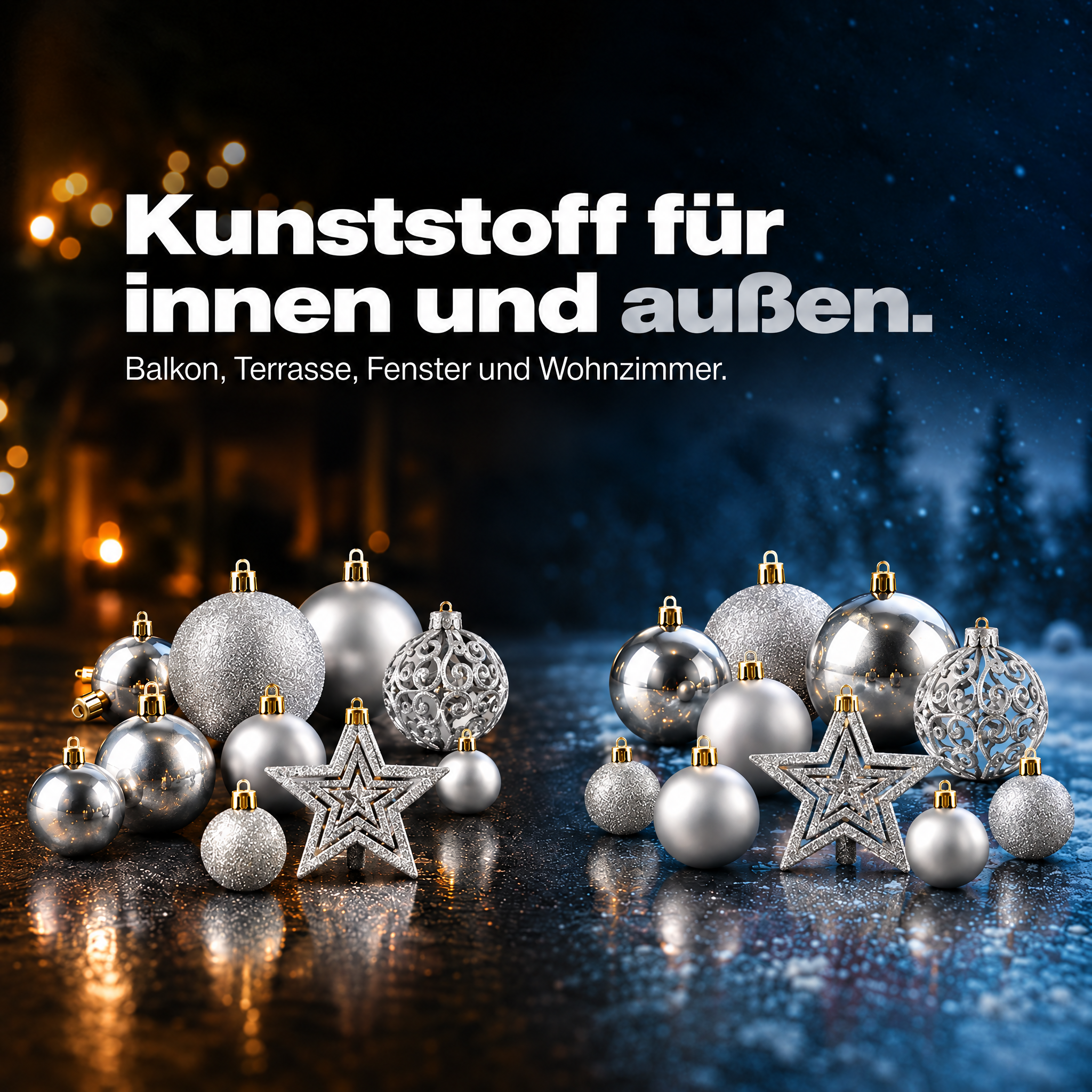 Outdoor Baumschmuck Silber: Wetterfester Kunststoff für drinnen und außen. (Dieses Bild wurde mit Hilfe von KI generiert.)